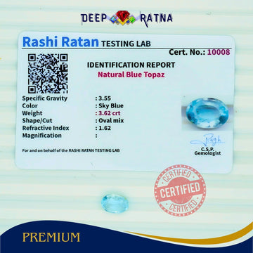Blue Topaz 3.62 Carat (3.98 Ratti) Exclusive - Deep Ratna