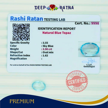Blue Topaz 3.90 Carat (4.29 Ratti) Exclusive - Deep Ratna