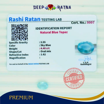 Blue Topaz 4.40 Carat (4.84 Ratti) Exclusive - Deep Ratna