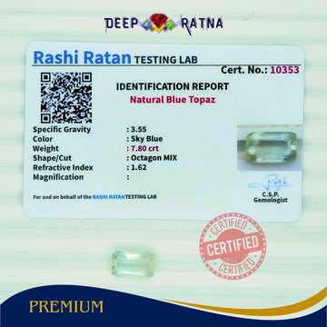 Blue Topaz 7.80 Carat (8.58 Ratti) Exclusive - Deep Ratna