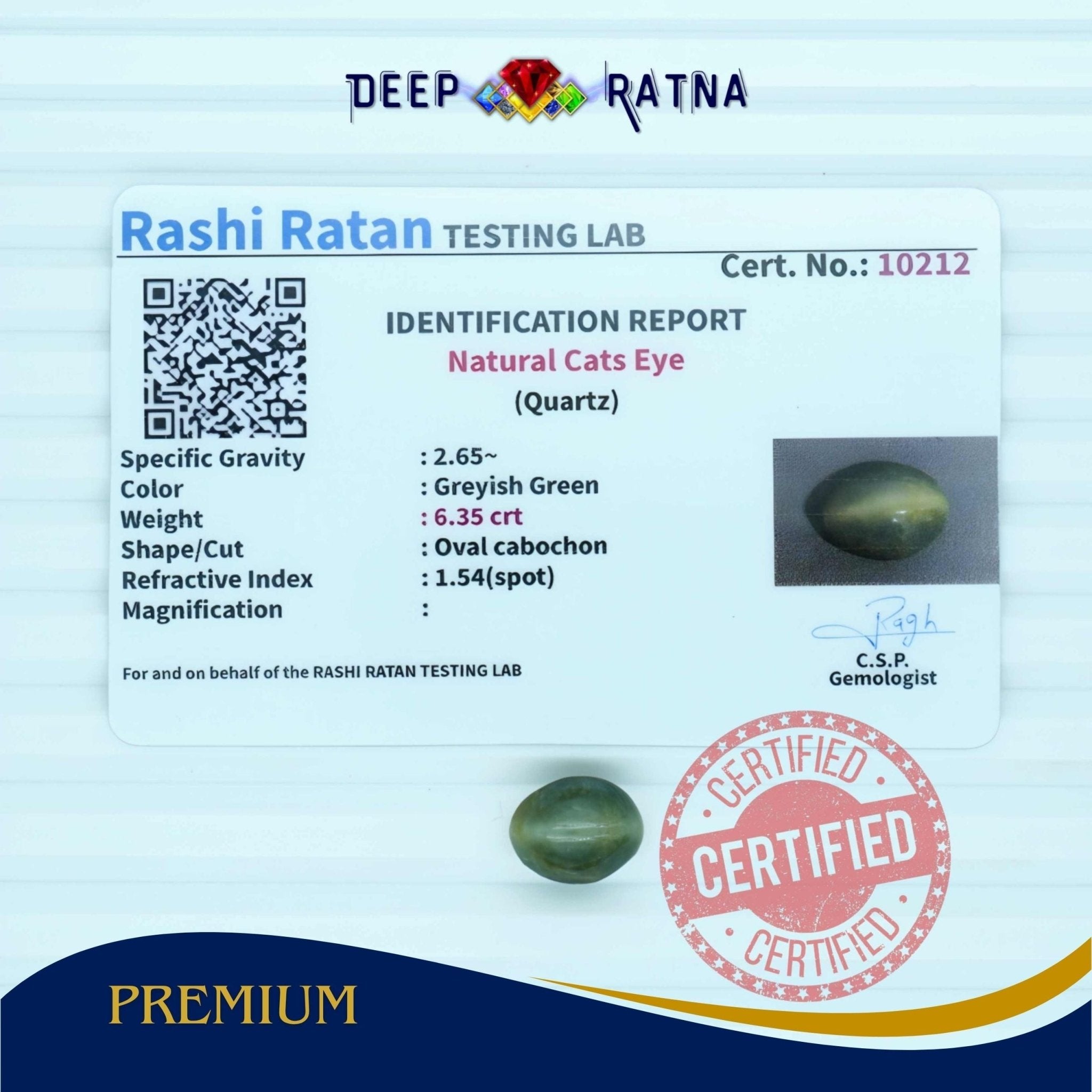 Cats Eye 6.35 Carat (Indian) - Deep Ratna
