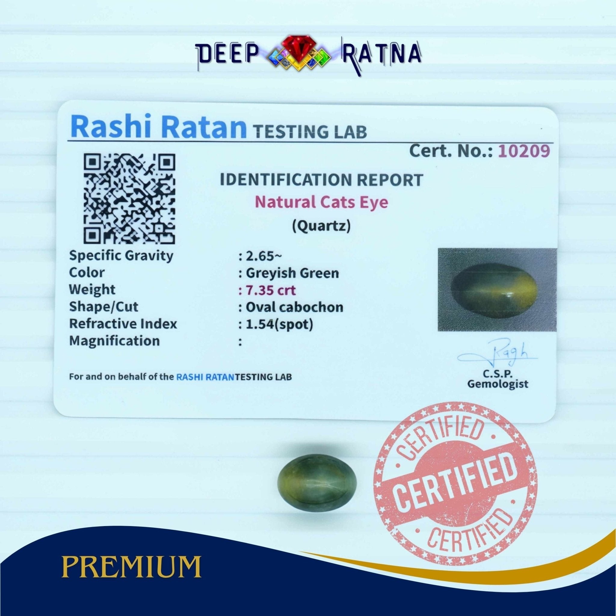Cats Eye 7.35 Carat (Indian) - Deep Ratna
