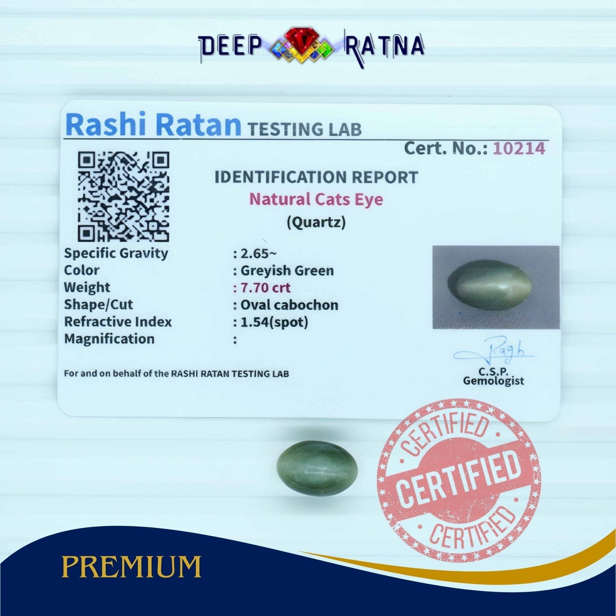 Cats Eye 7.70 Carat (Indian) - Deep Ratna