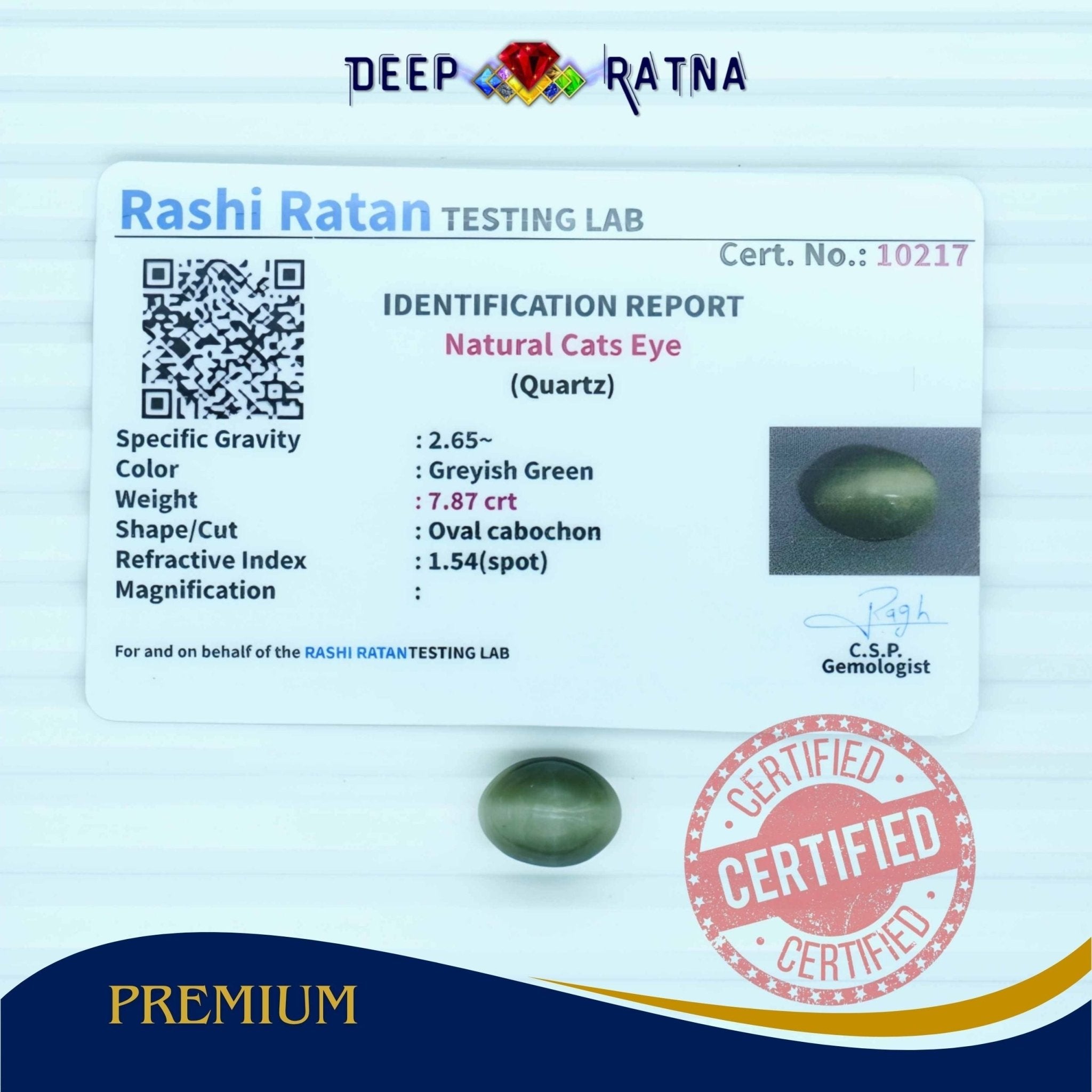 Cats Eye 7.87 Carat (Indian) - Deep Ratna