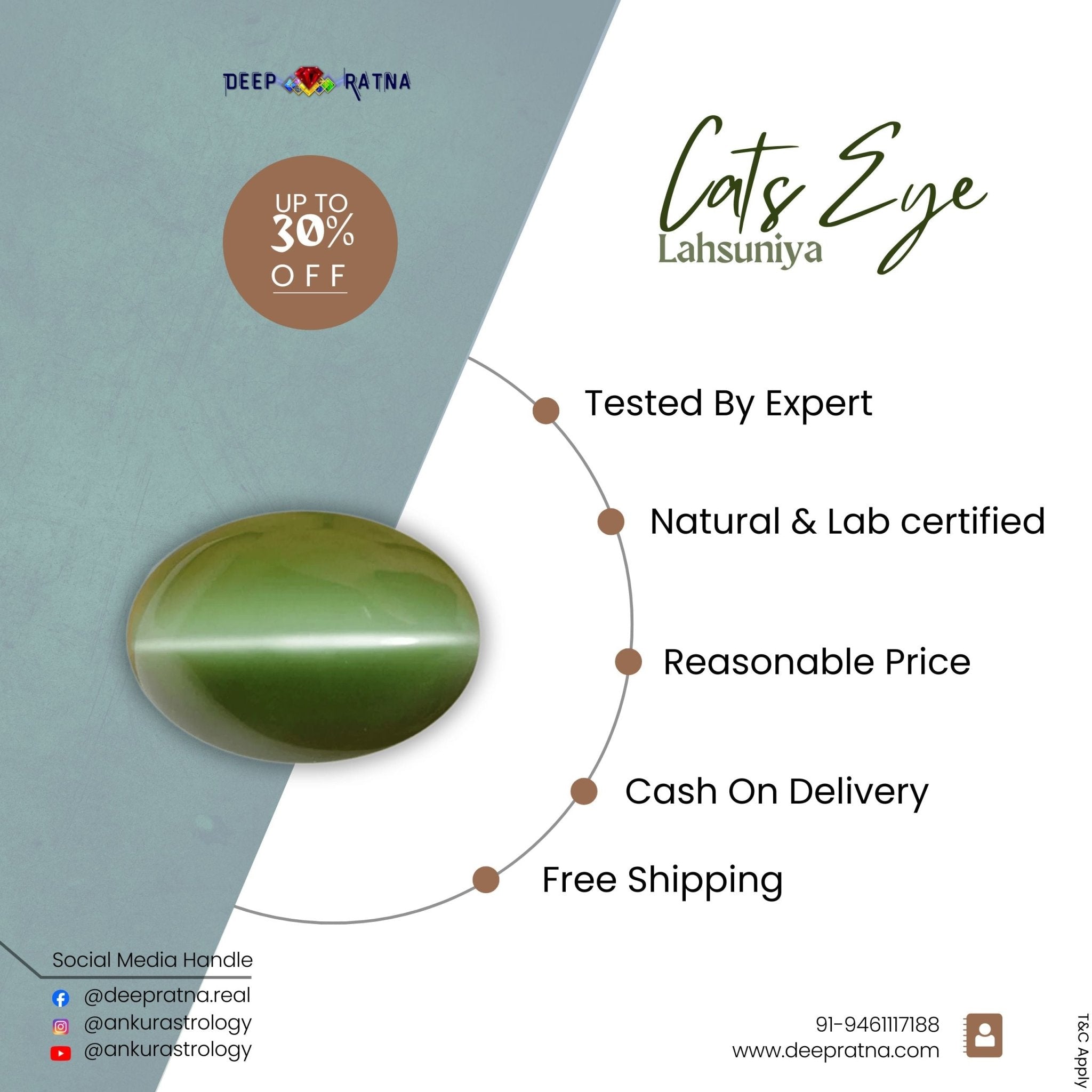 Cats Eye 8.85 Carat (Indian) - Deep Ratna