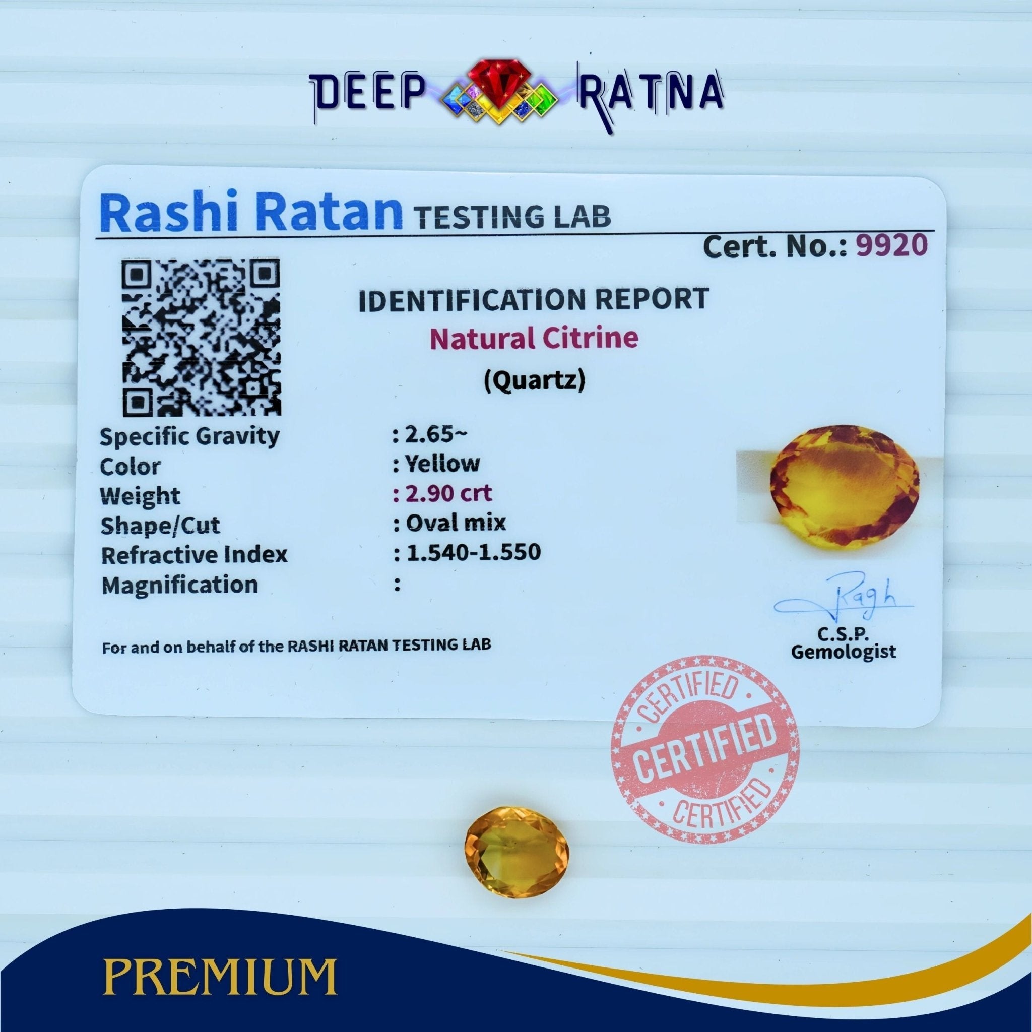 Citrine 2.90 Carat (Brazil) - Deep Ratna