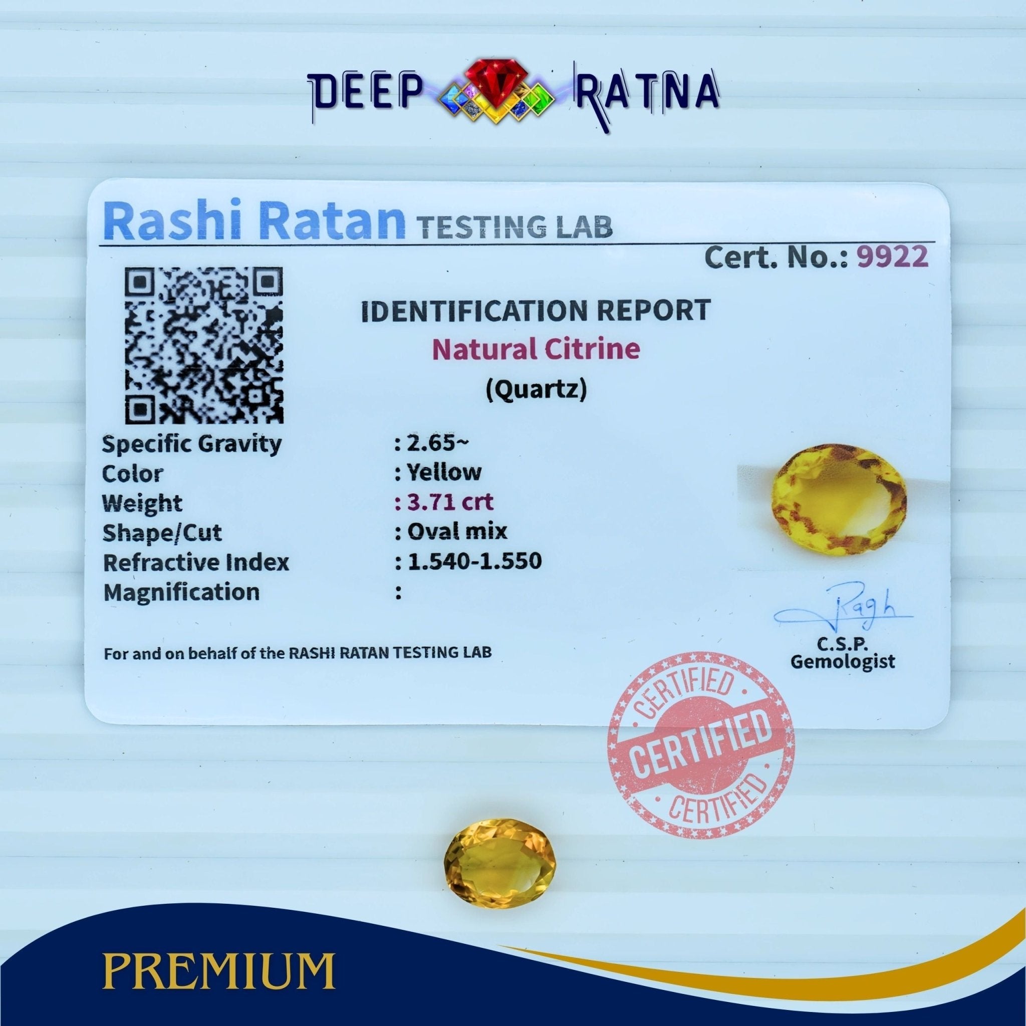 Citrine 3.71 Carat (Brazil) - Deep Ratna