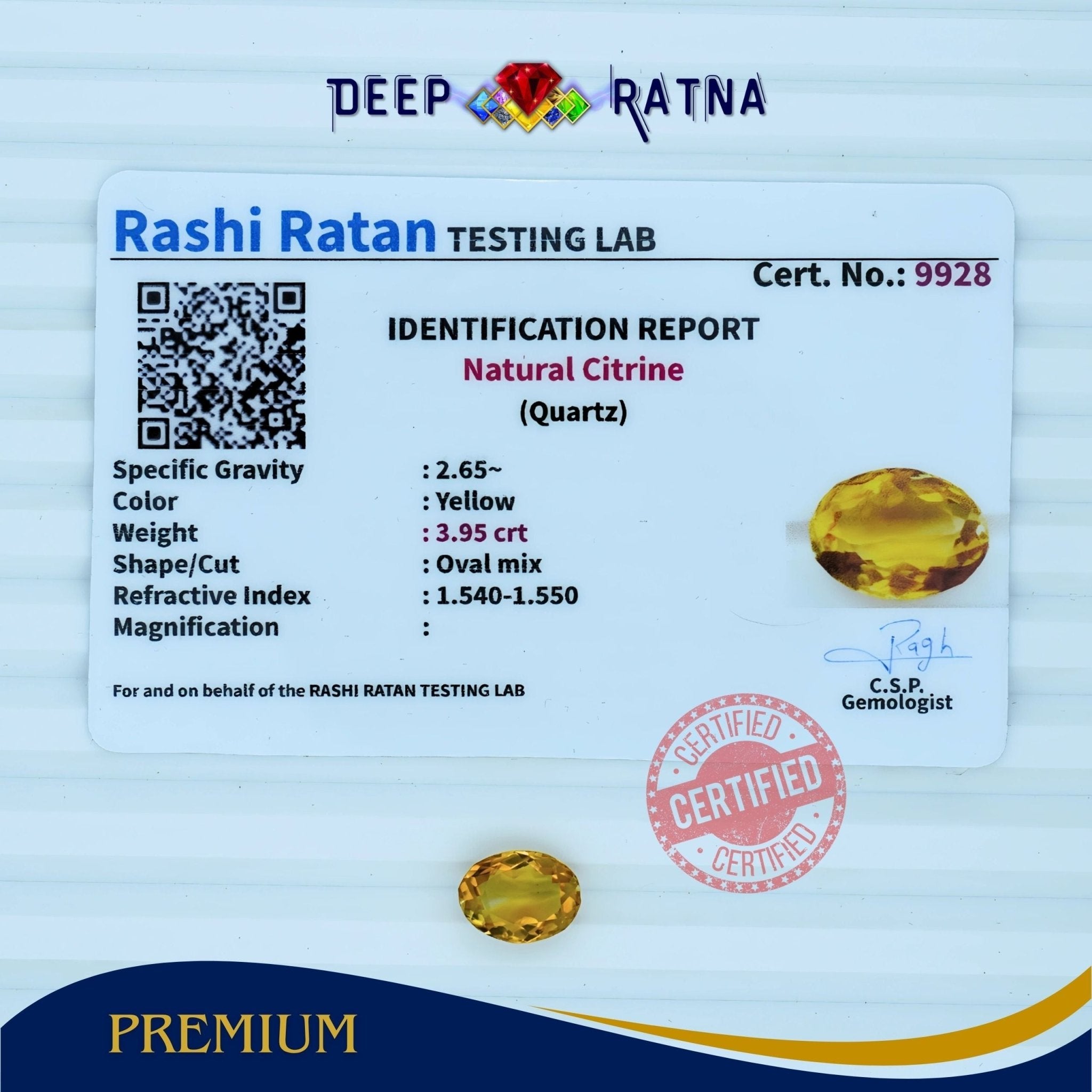 Citrine 3.95 Carat (Brazil) - Deep Ratna
