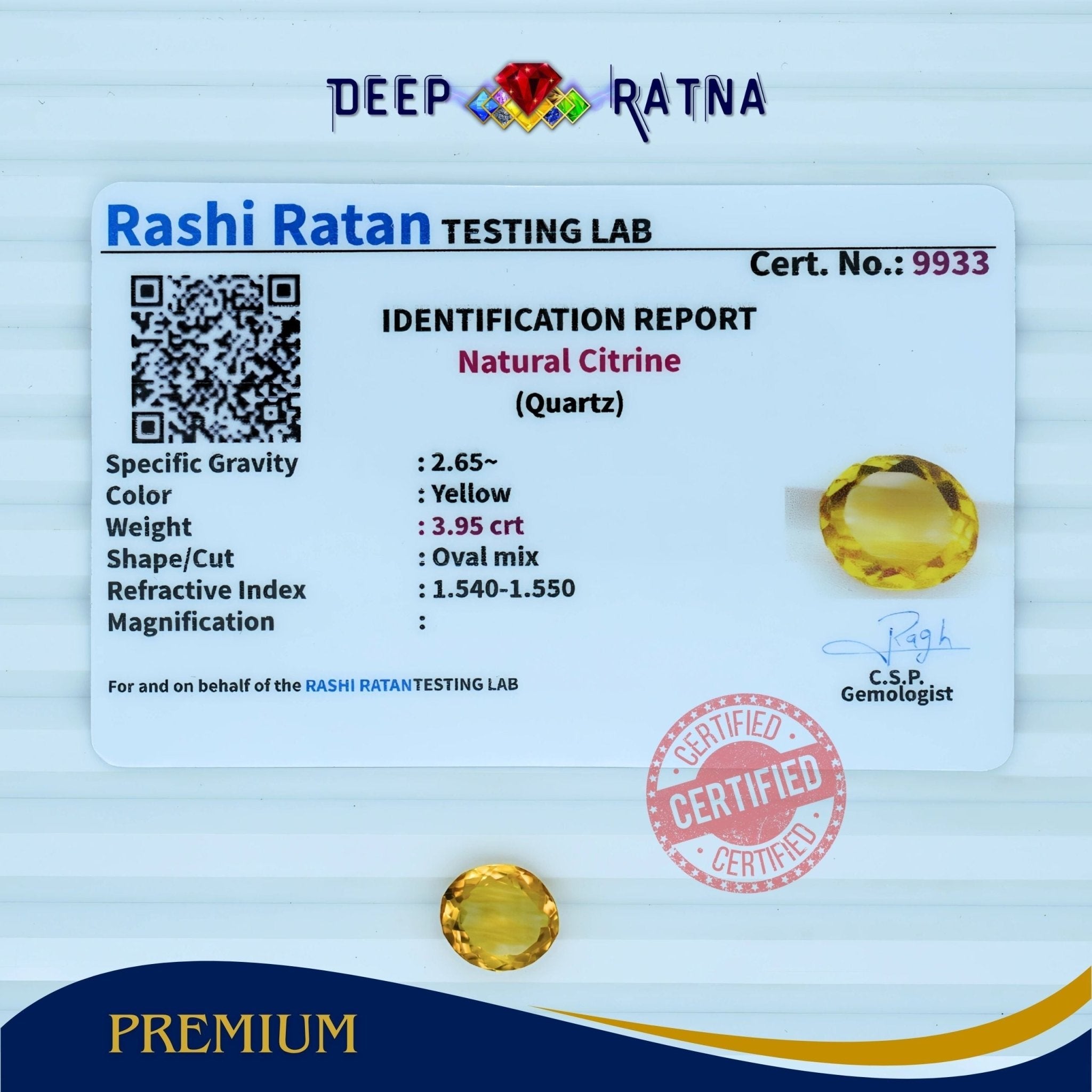 Citrine 3.95 Carat (Brazil) - Deep Ratna