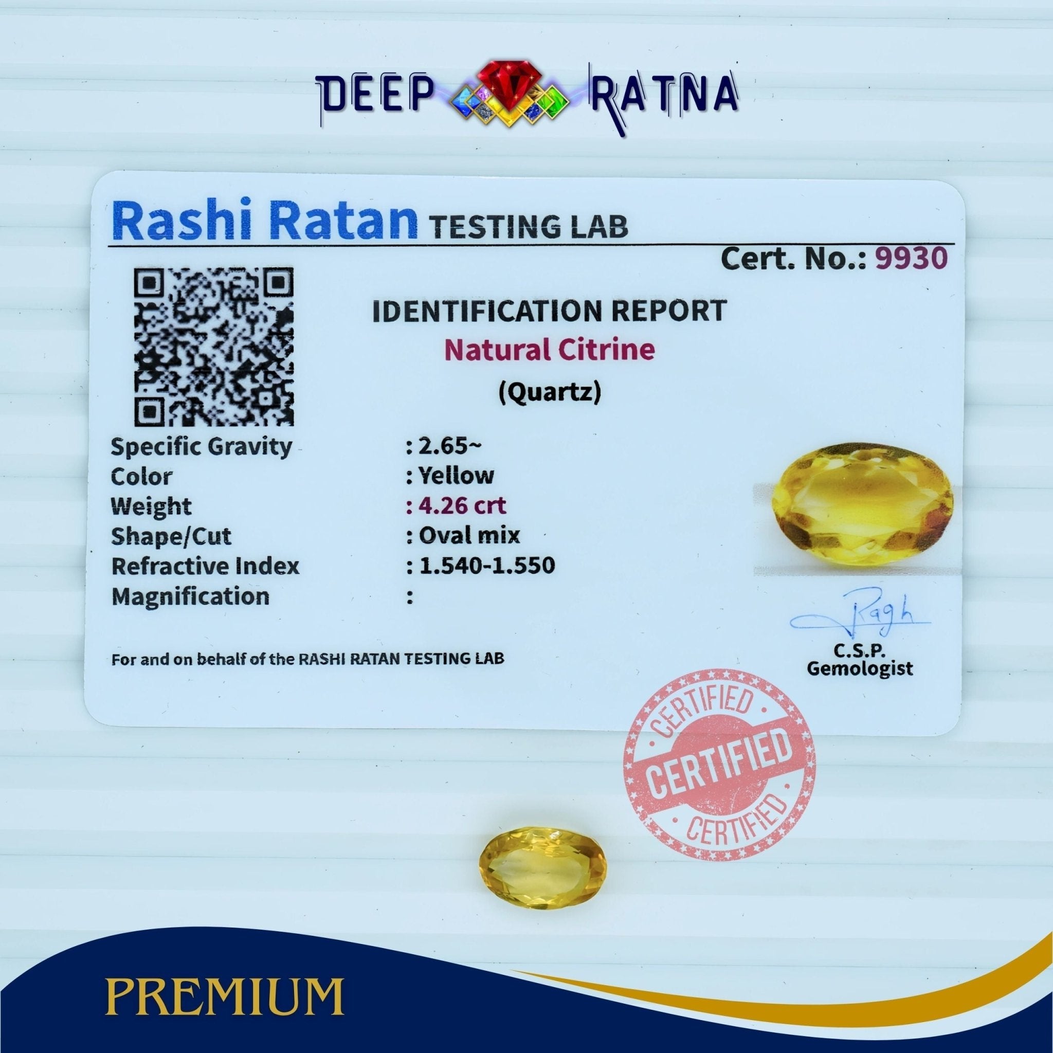 Citrine 4.26 Carat (Brazil) - Deep Ratna