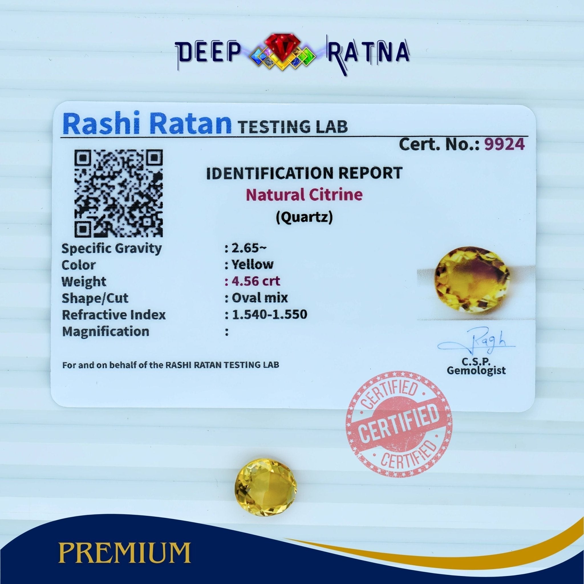 Citrine 4.56 Carat (Brazil) - Deep Ratna