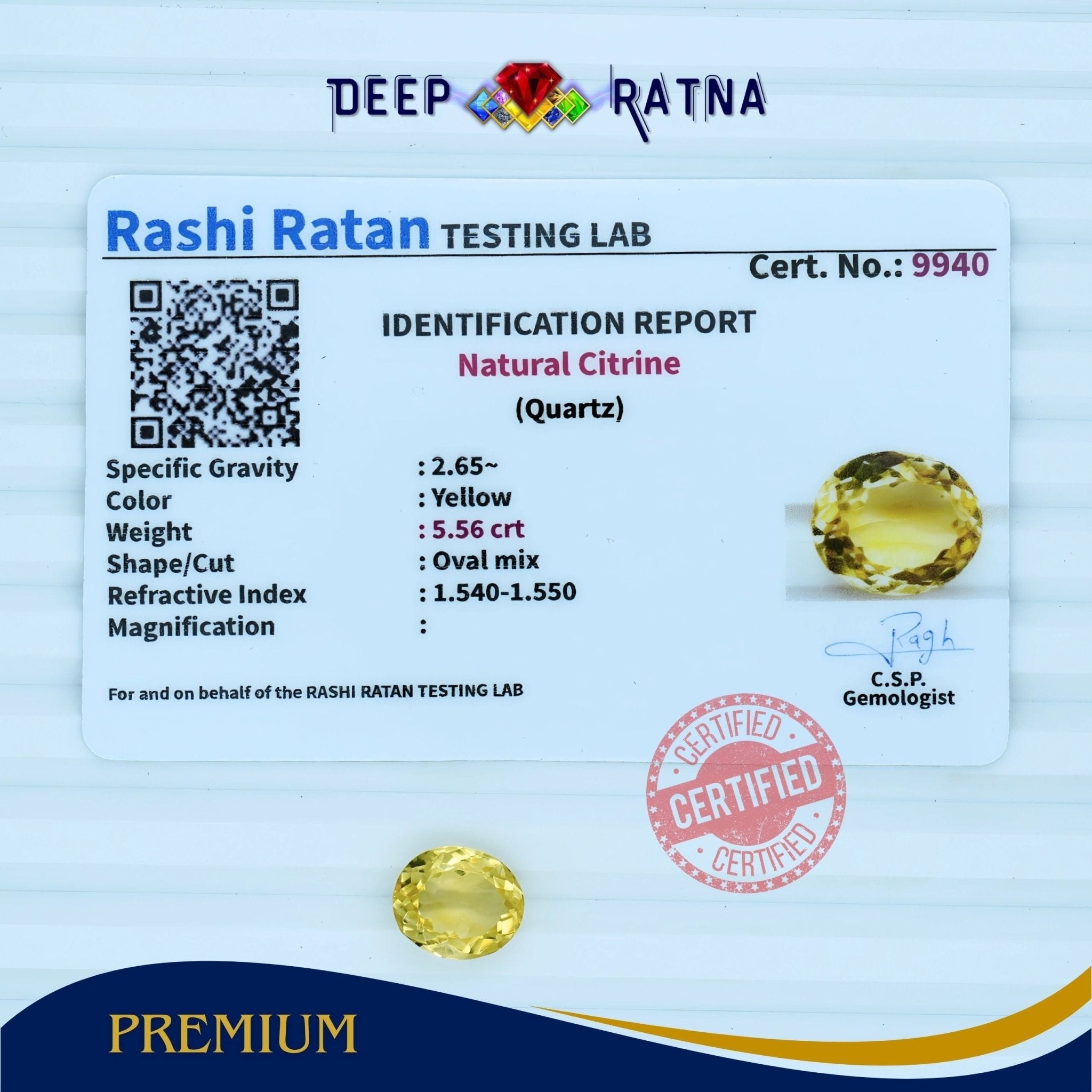 Citrine 5.56 Carat (Brazil) - Deep Ratna