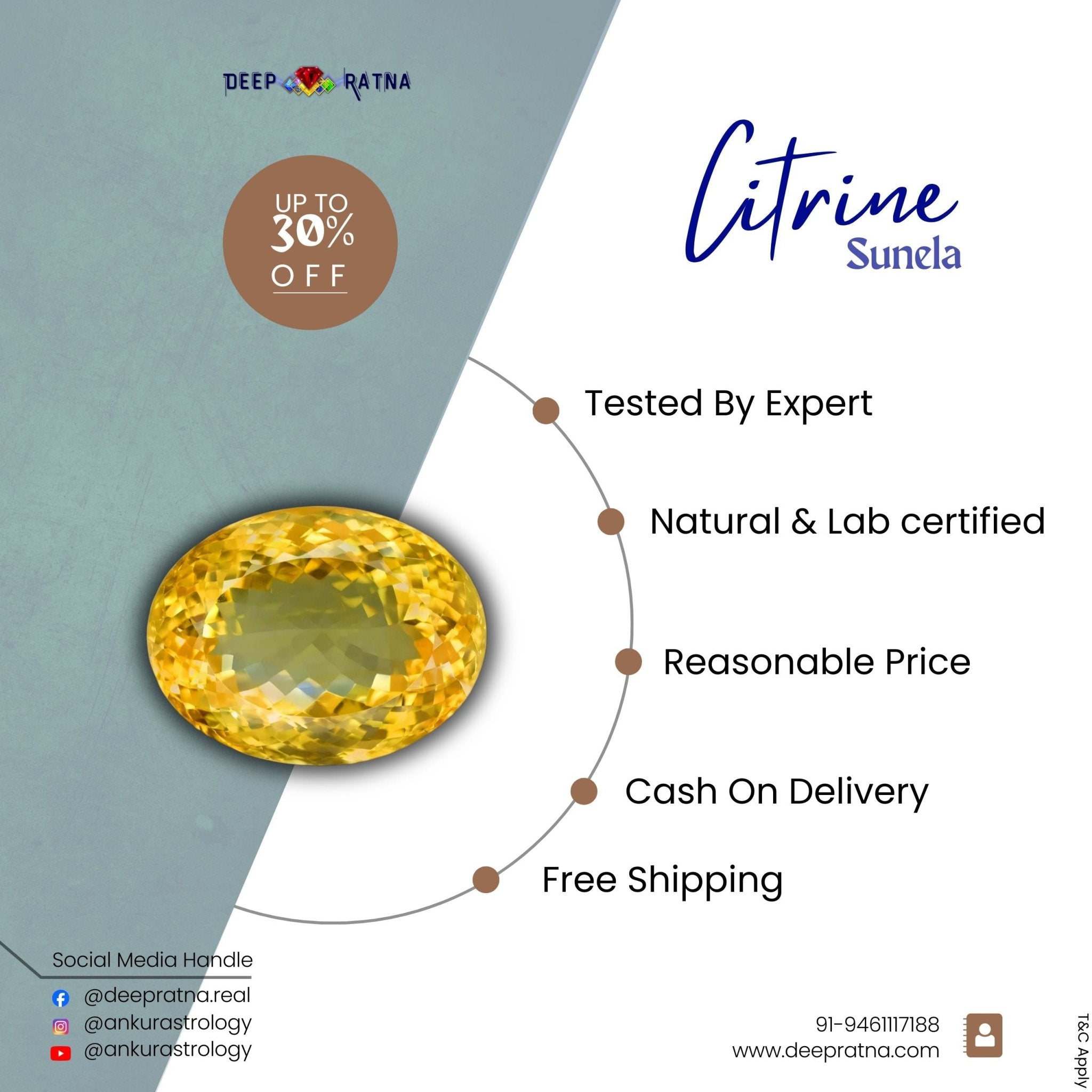 Citrine 9.46 Carat (Brazil) - Deep Ratna