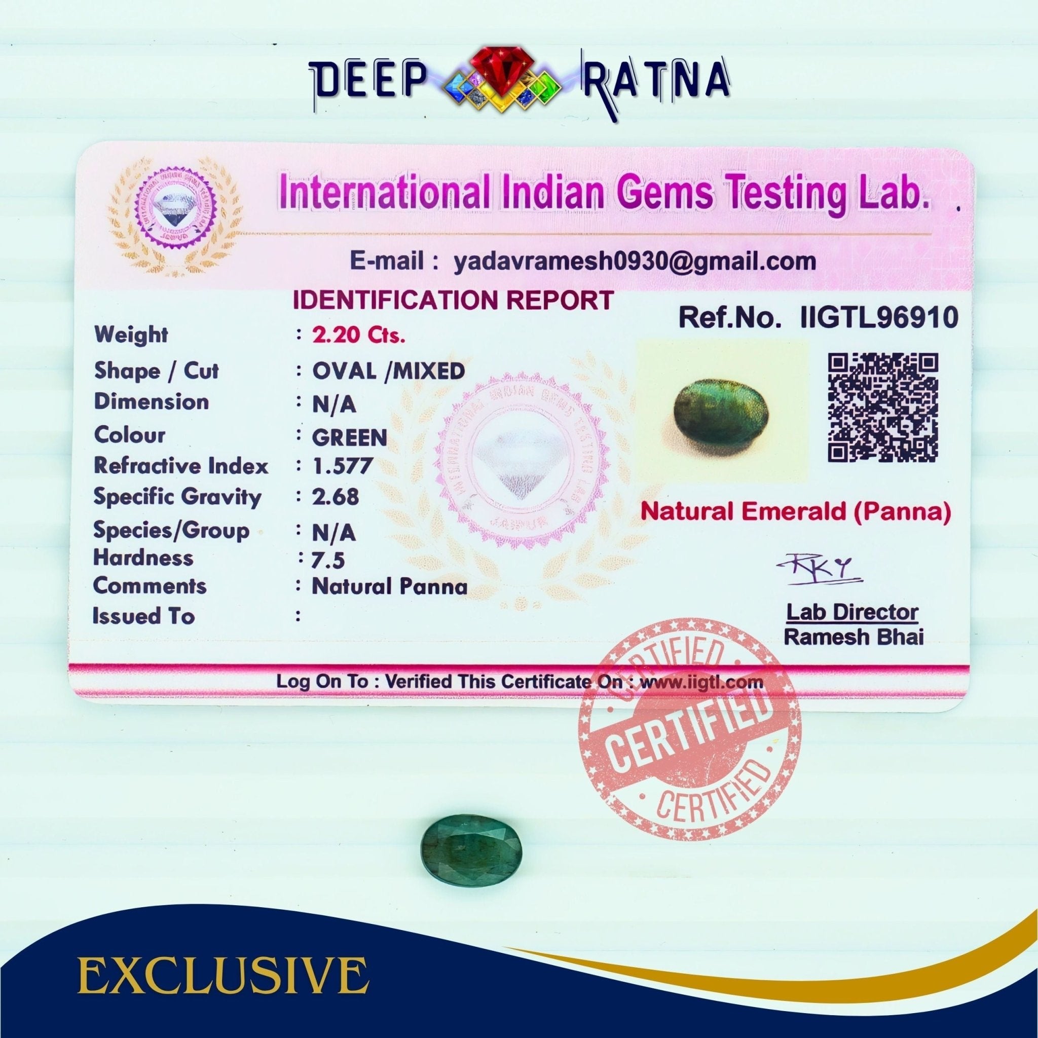 Emerald 2.20 Carat (Zambia) - Deep Ratna