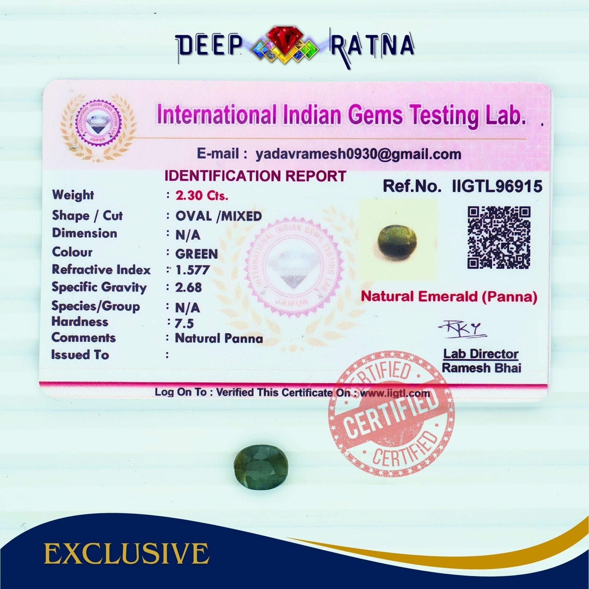 Emerald 2.30 Carat (Zambia) - Deep Ratna