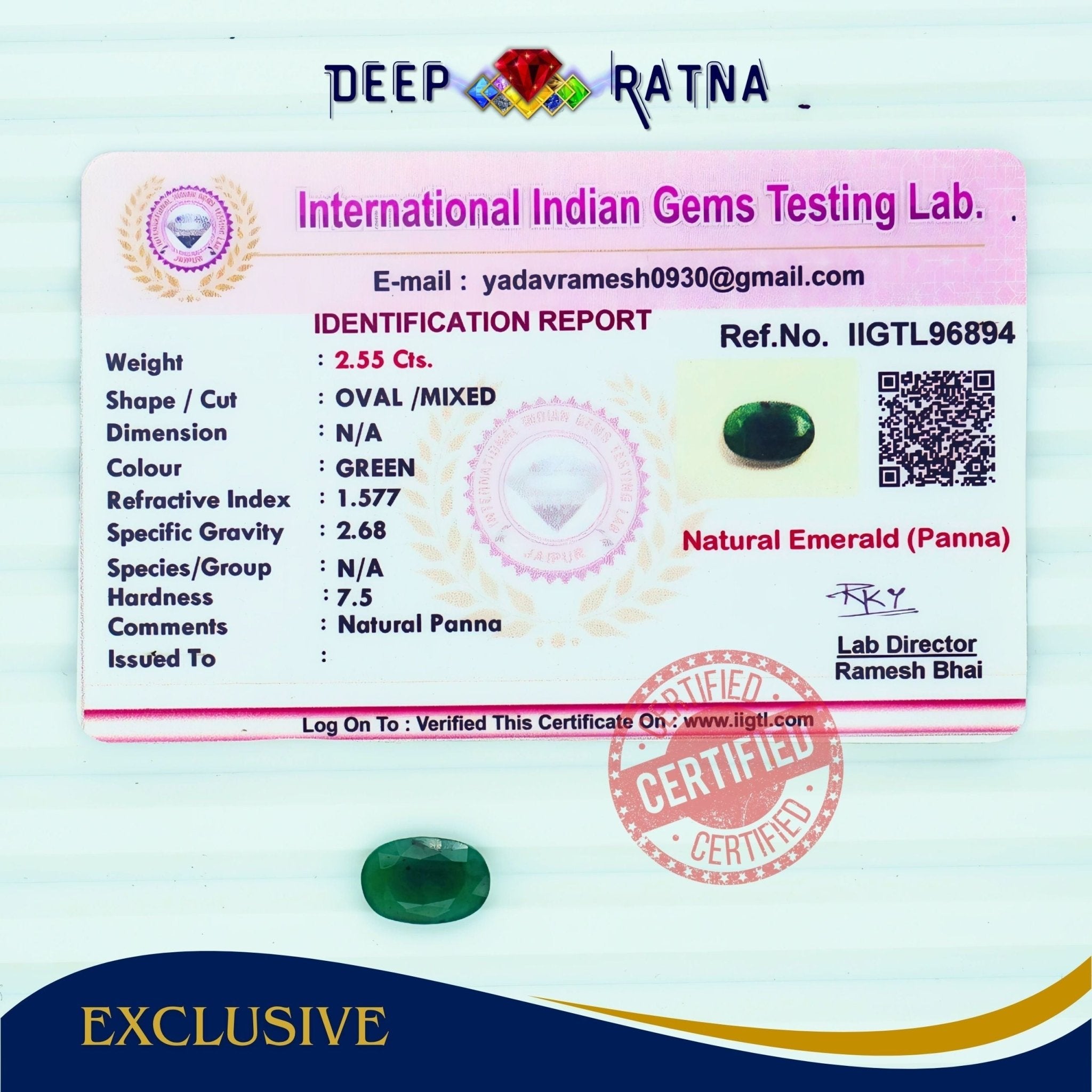 Emerald 2.55 Carat (Zambia) - Deep Ratna