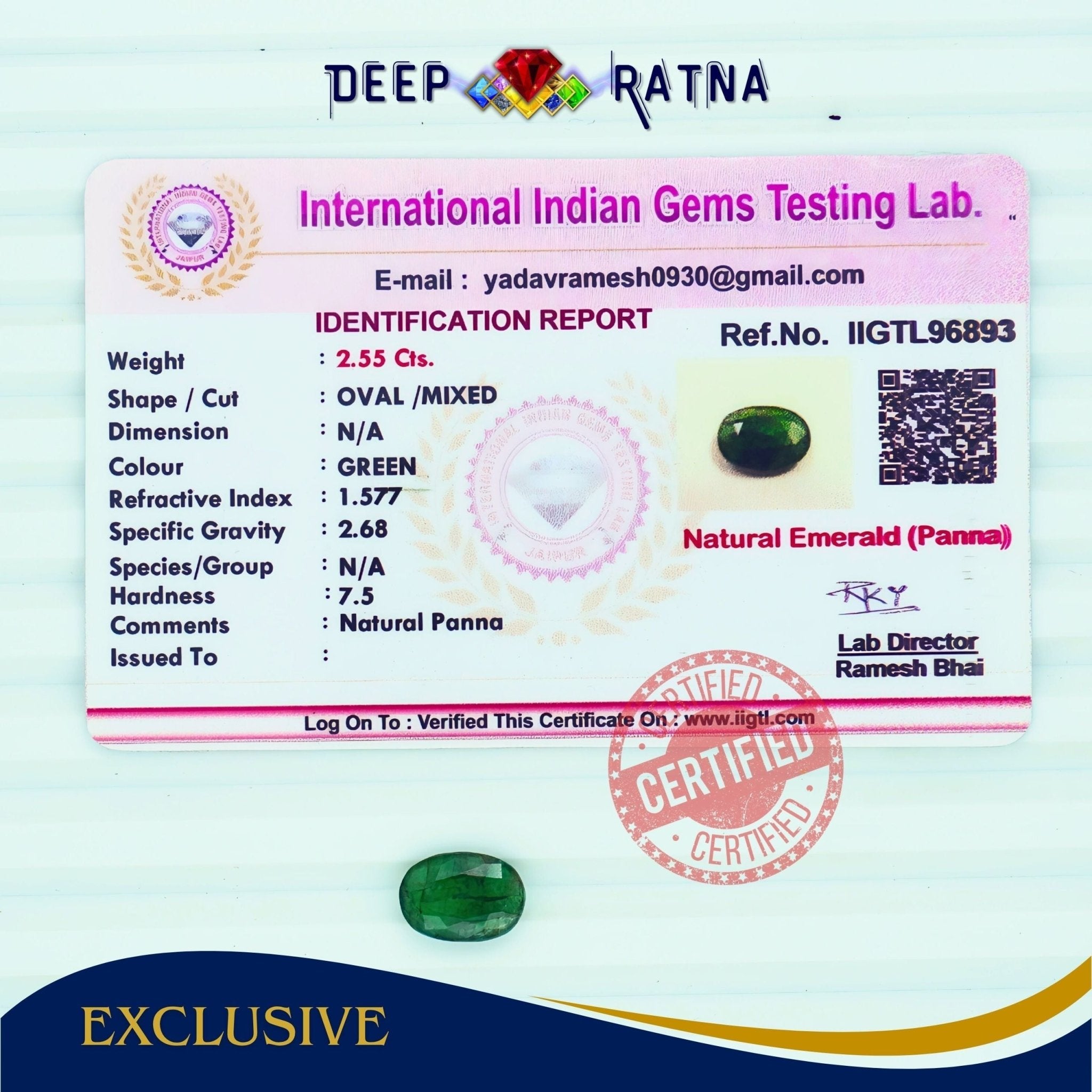 Emerald 2.55 Carat (Zambia) - Deep Ratna