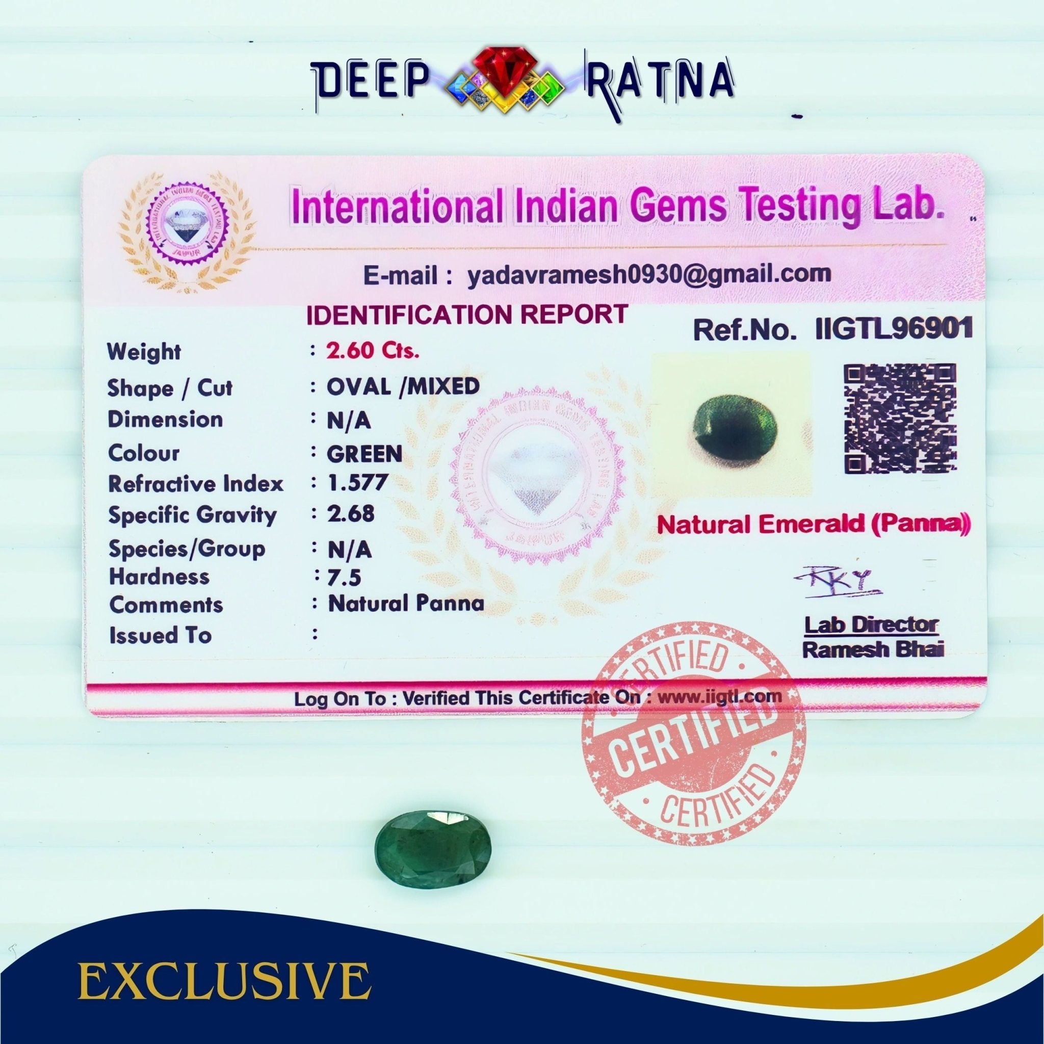 Emerald 2.60 Carat (Zambia) - Deep Ratna