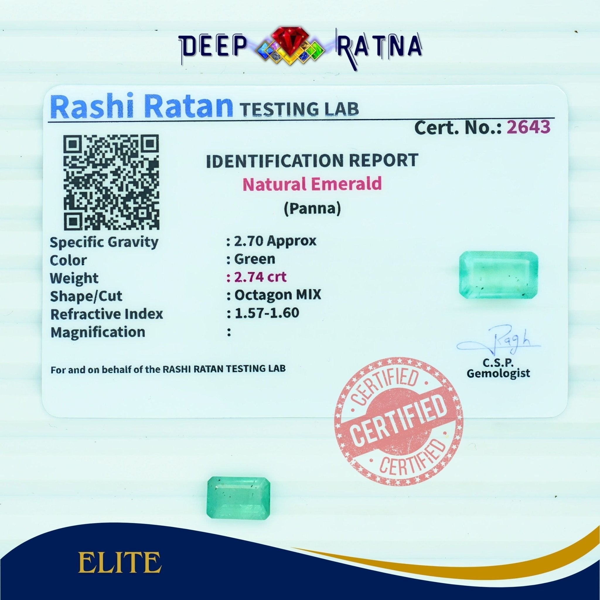 Emerald 2.74 Carat (Zambia) - Deep Ratna