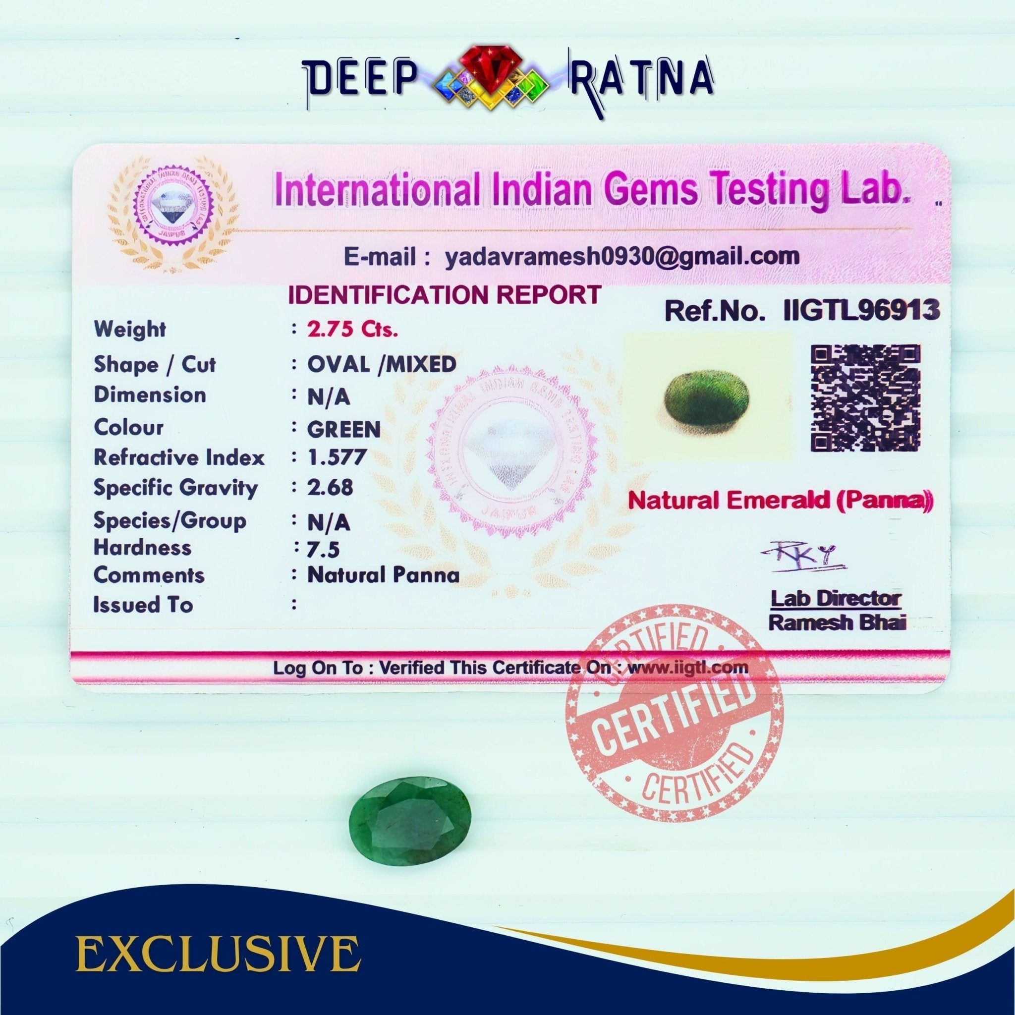 Emerald 2.75 Carat (Zambia) - Deep Ratna