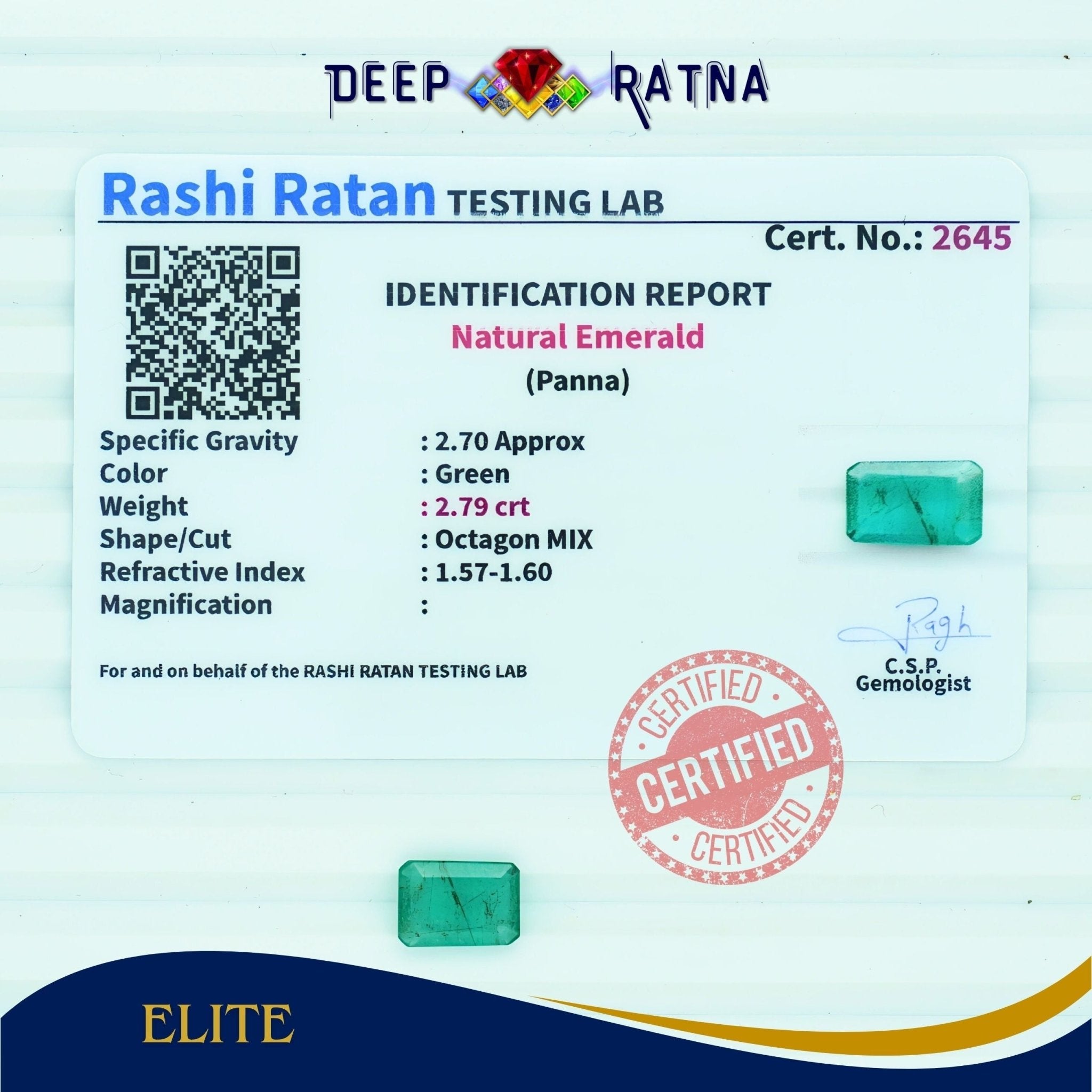 Emerald 2.79 Carat (Zambia) - Deep Ratna