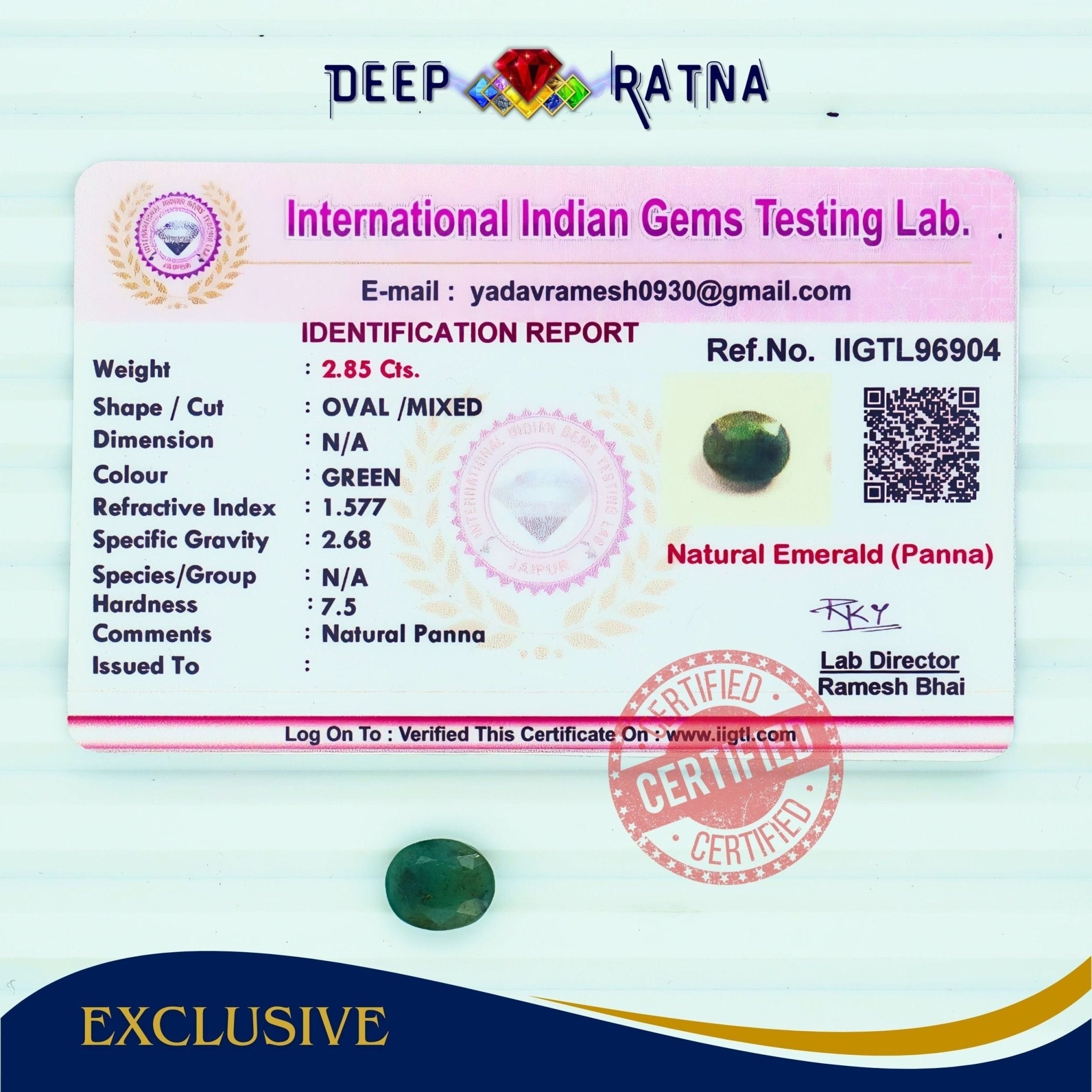 Emerald 2.85 Carat (Zambia) - Deep Ratna