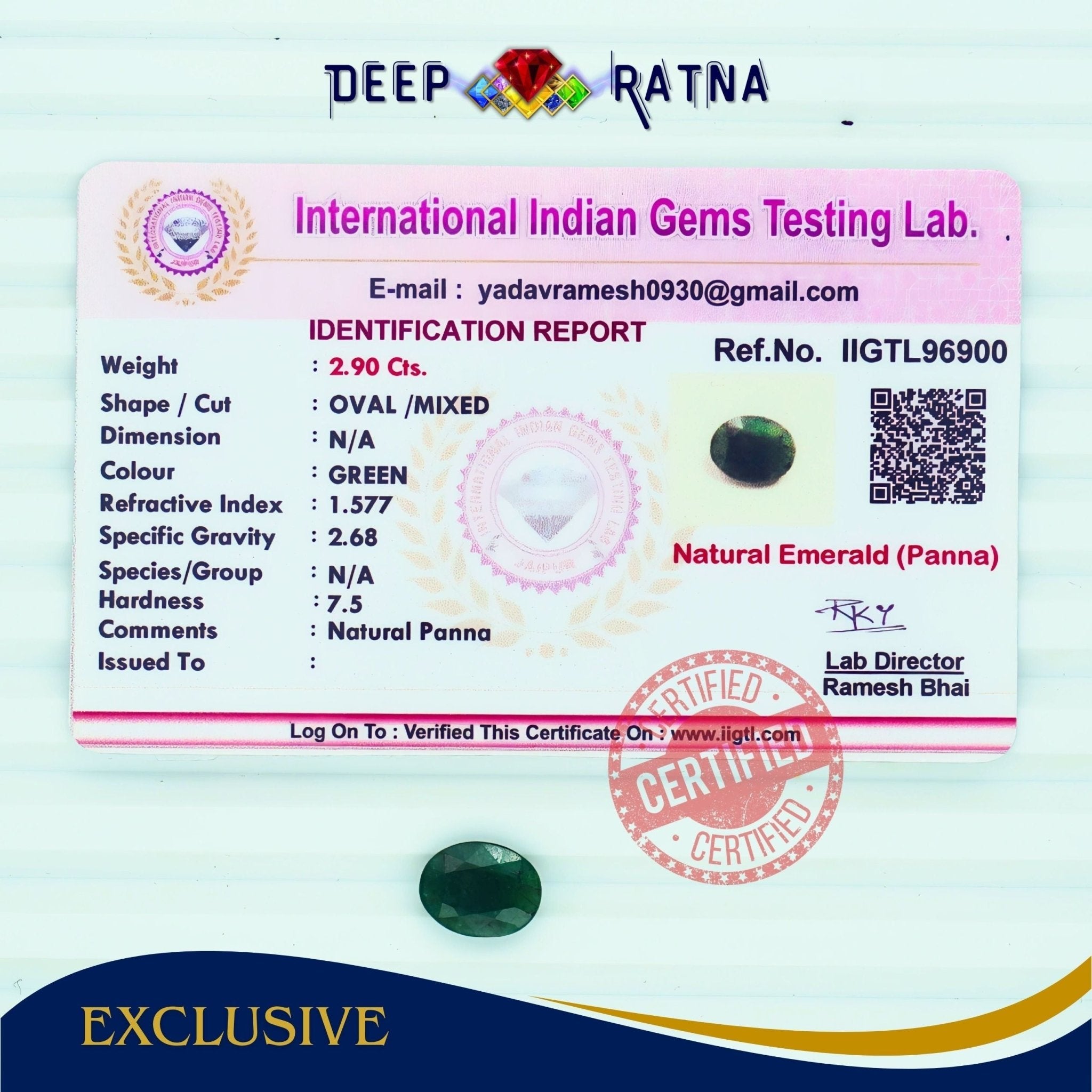 Emerald 2.90 Carat (Zambia) - Deep Ratna
