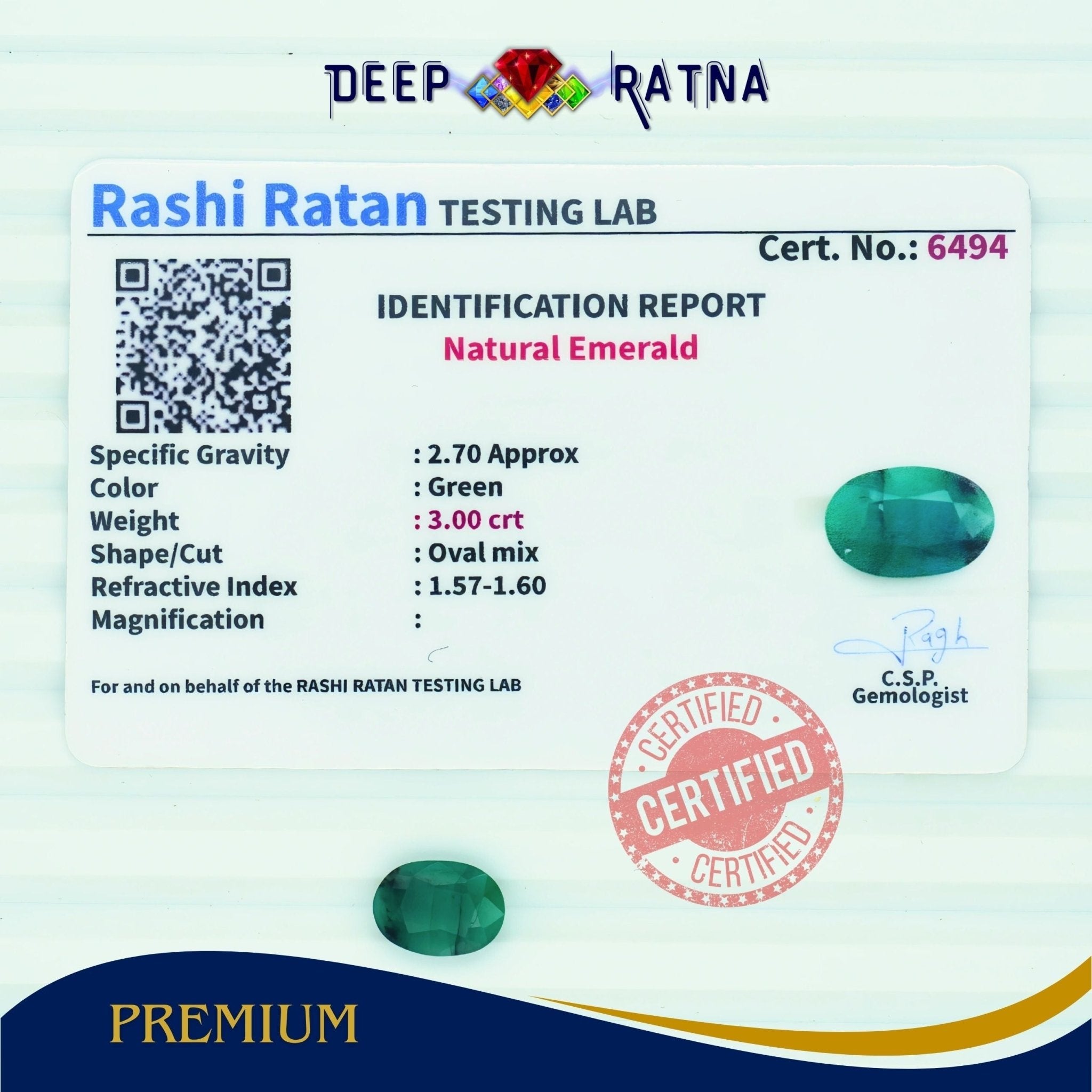 Emerald 3 Carat (Brazil) - Deep Ratna