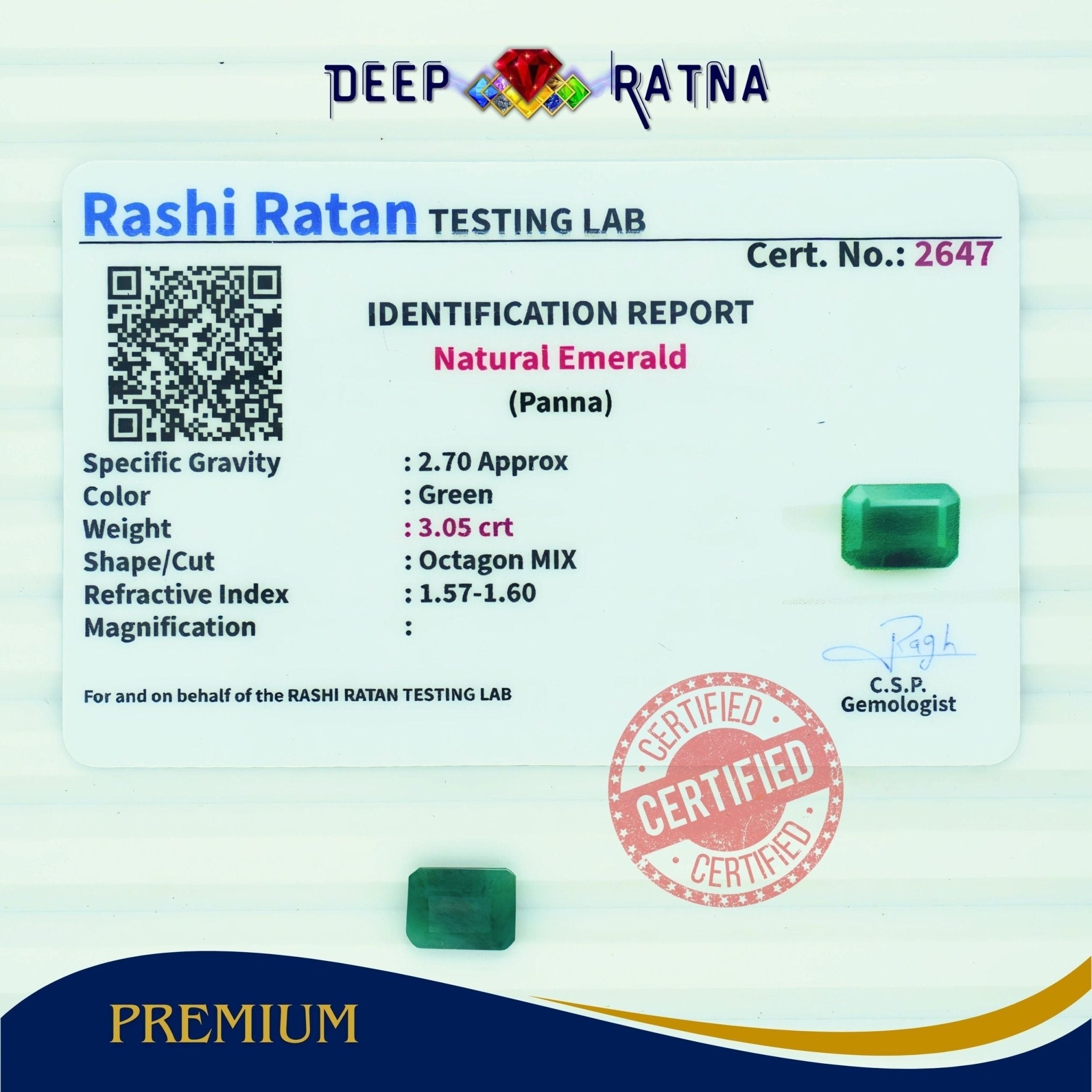 Emerald 3.05 Carat (Brazil) - Deep Ratna