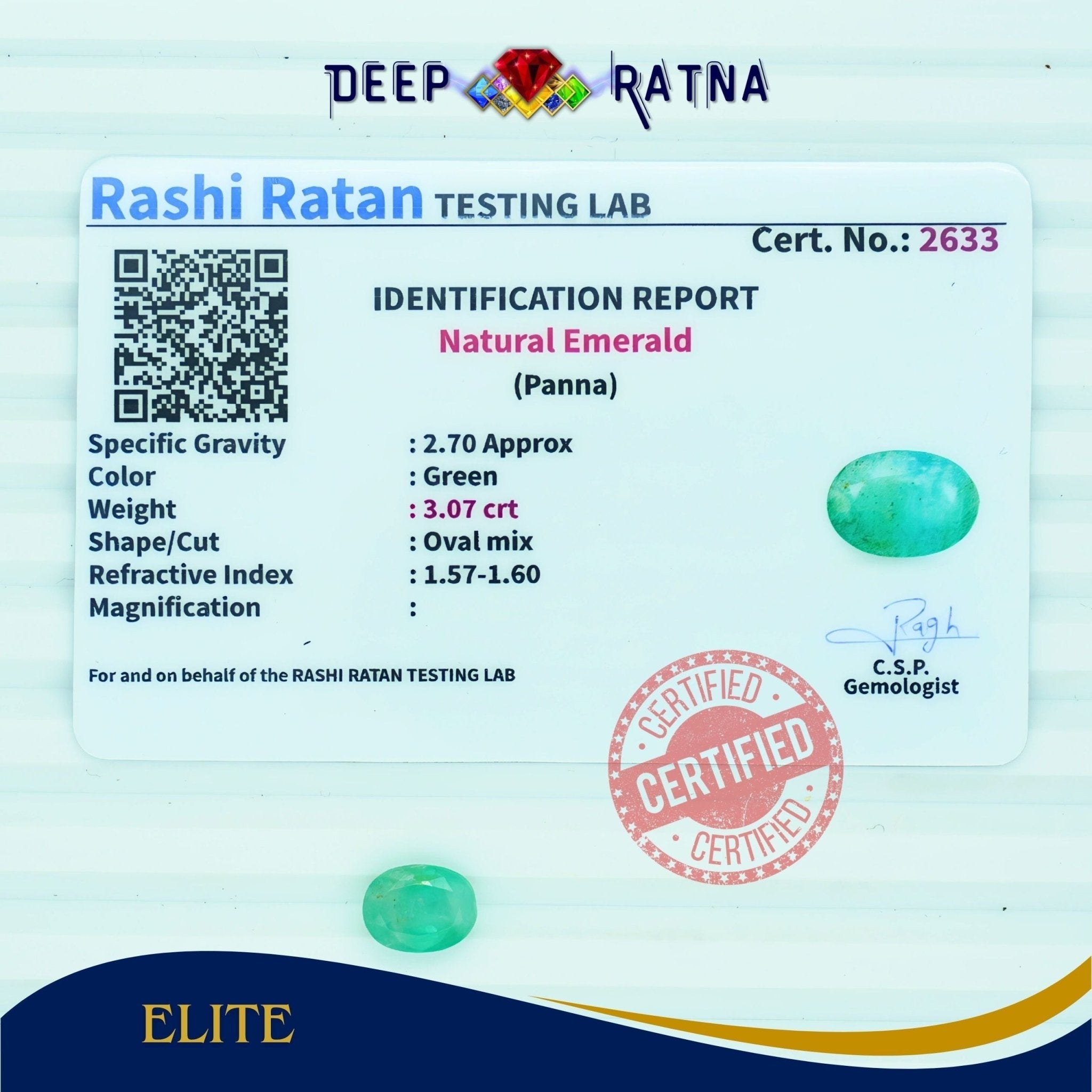 Emerald 3.07 Carat (Zambia) - Deep Ratna