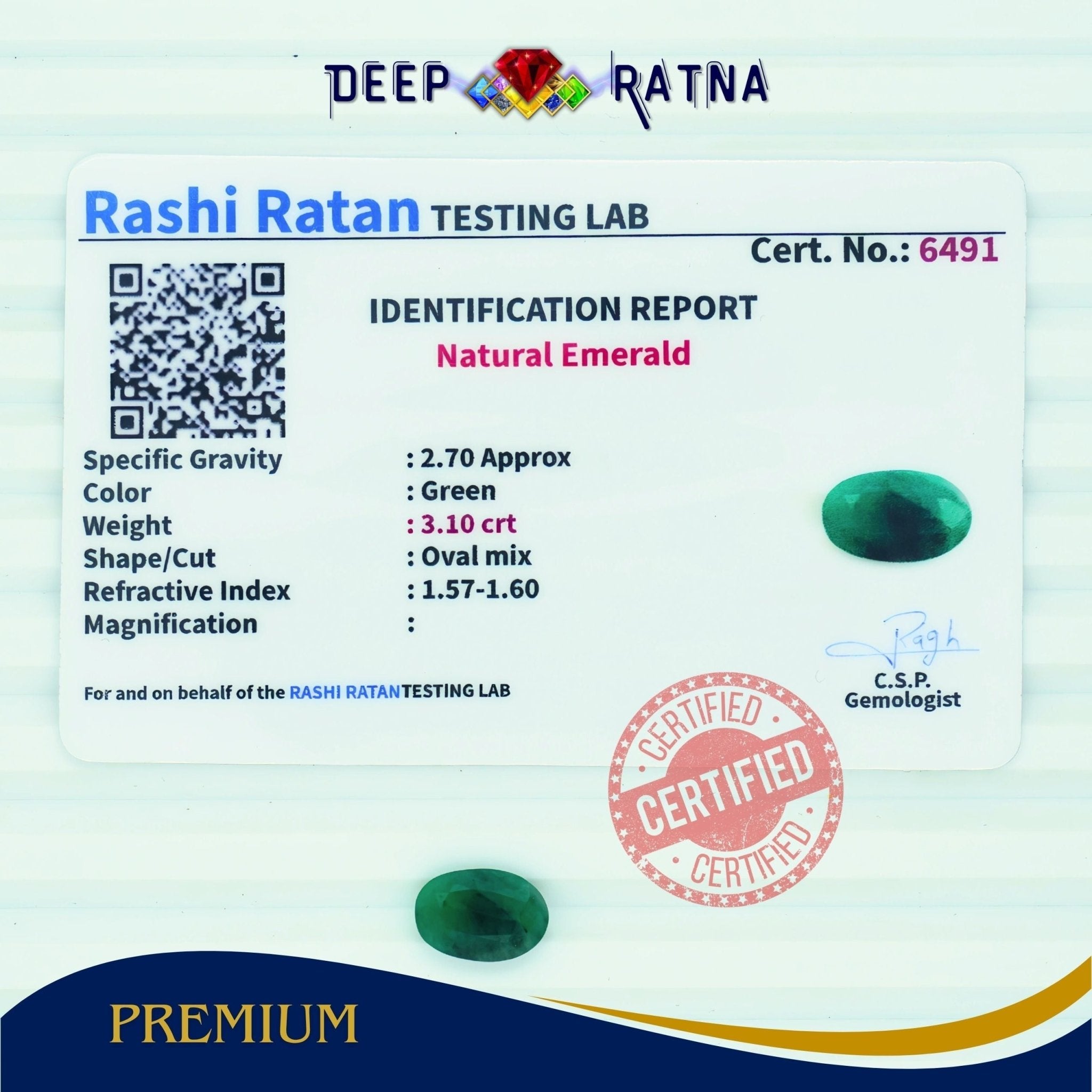 Emerald 3.10 Carat (Brazil) - Deep Ratna