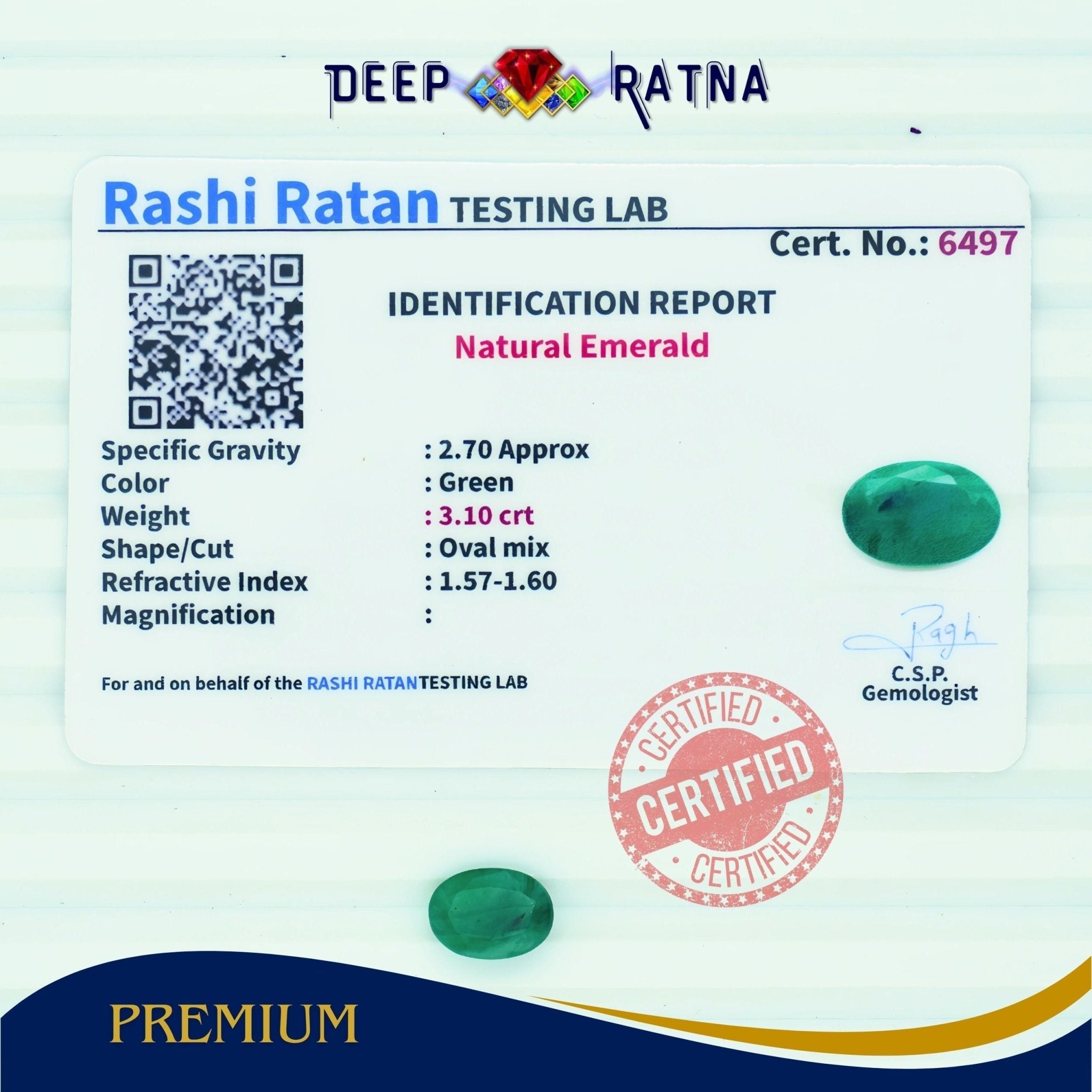 Emerald 3.10 Carat (Brazil) - Deep Ratna