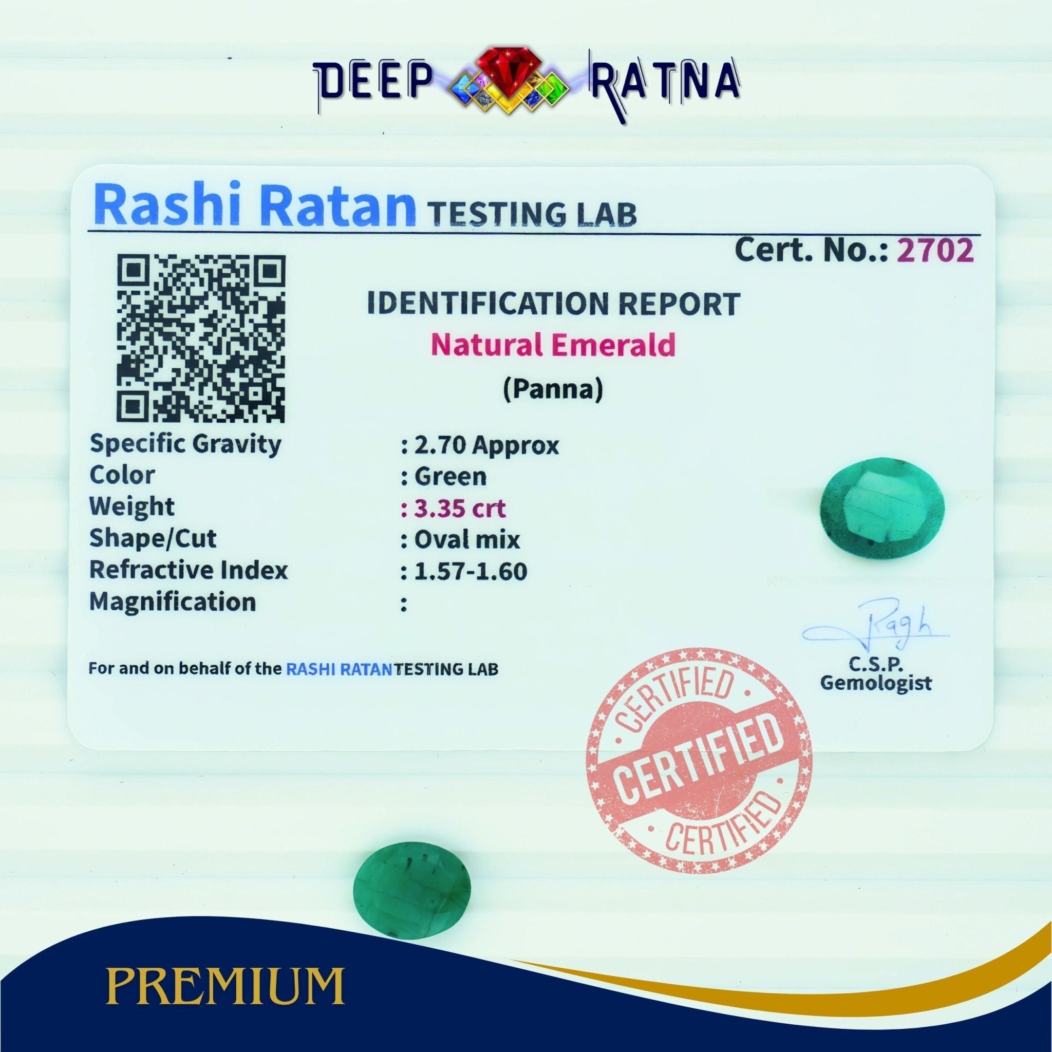 Emerald 3.35 Carat (Brazil) - Deep Ratna
