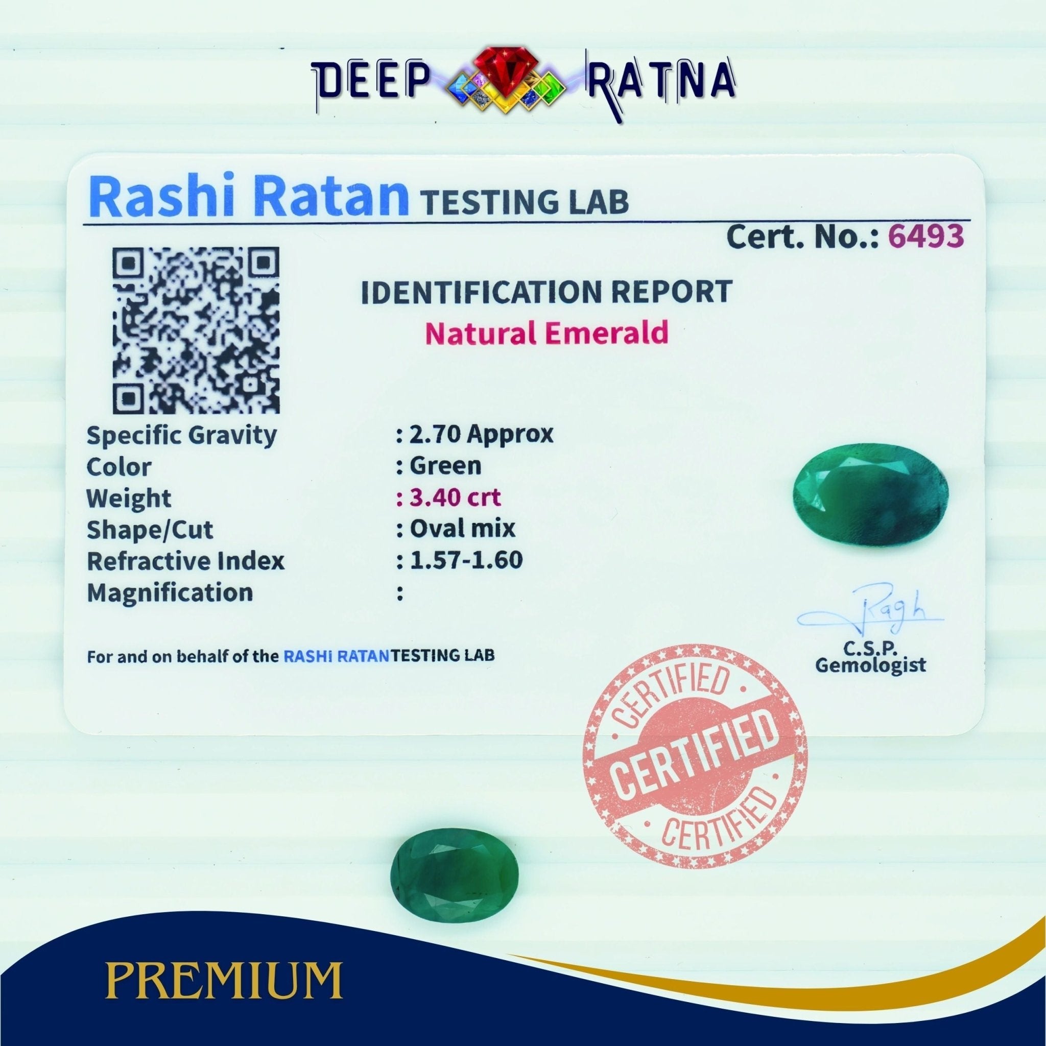 Emerald 3.40 Carat (Brazil) - Deep Ratna