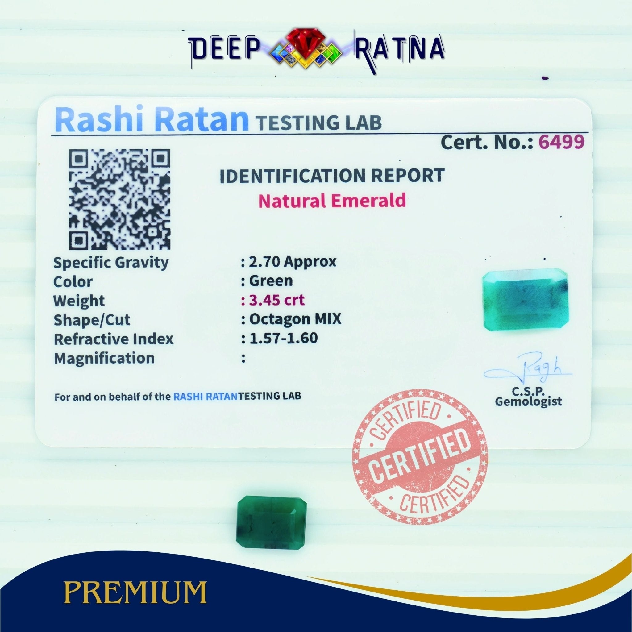 Emerald 3.45 Carat (Brazil) - Deep Ratna