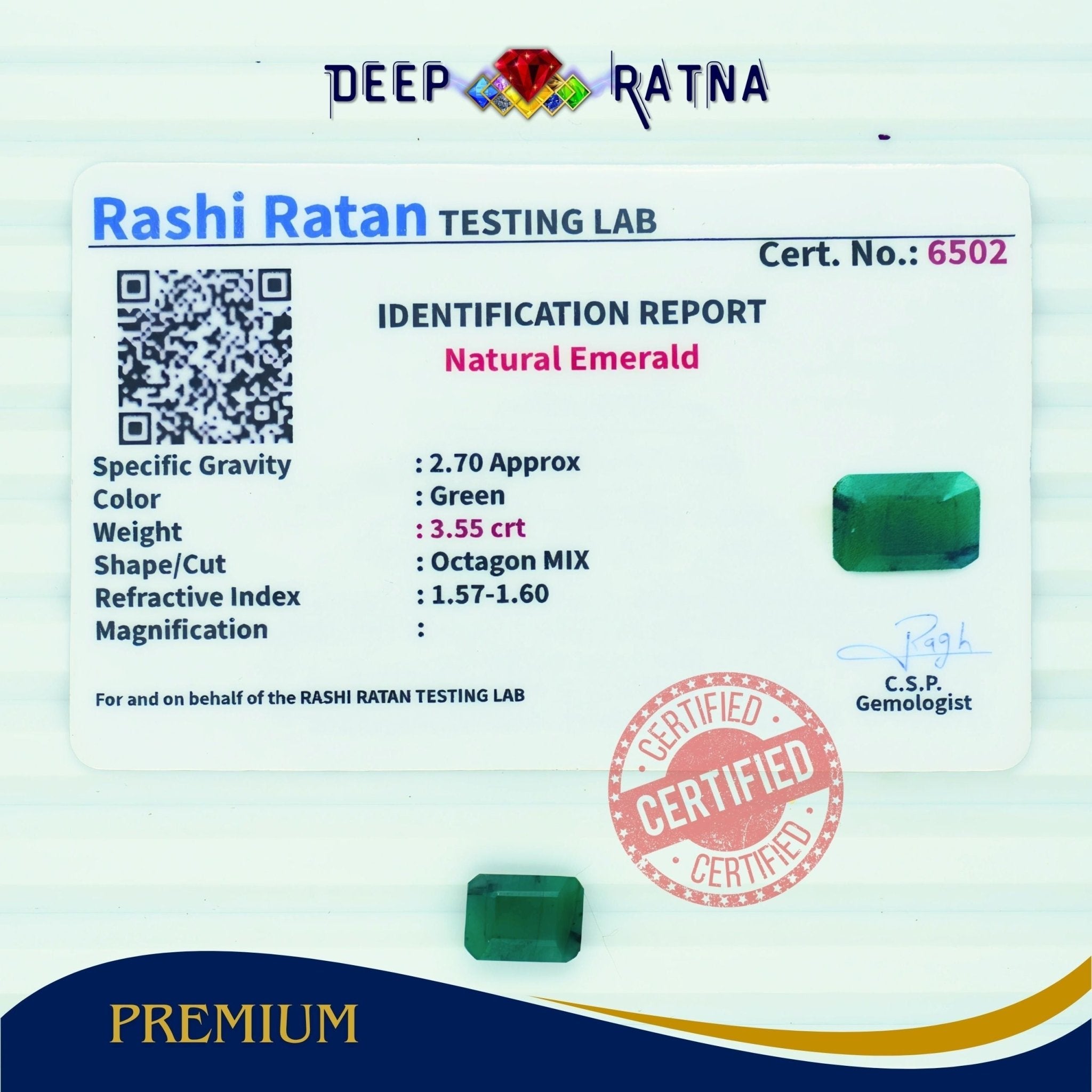 Emerald 3.55 Carat (Brazil) - Deep Ratna
