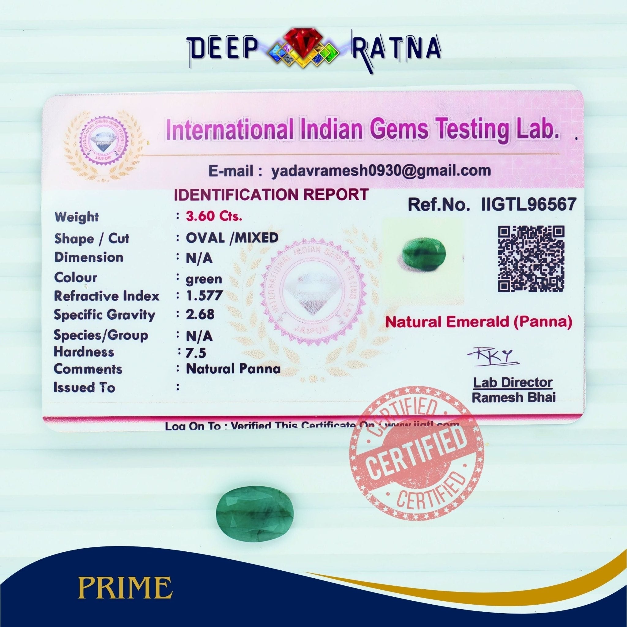 Emerald 3.60 Carat (Brazil) - Deep Ratna