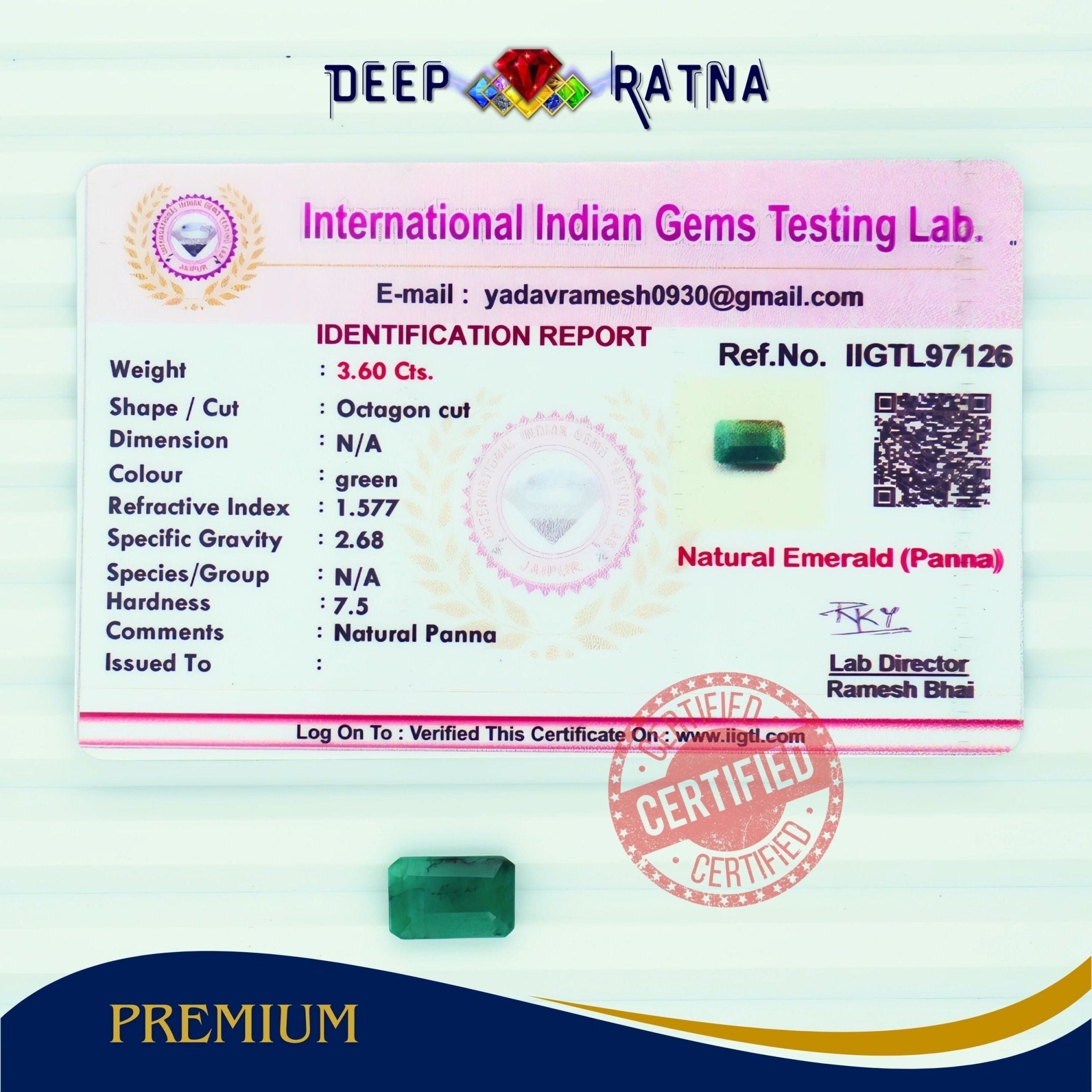 Emerald 3.60 Carat (Brazil) - Deep Ratna