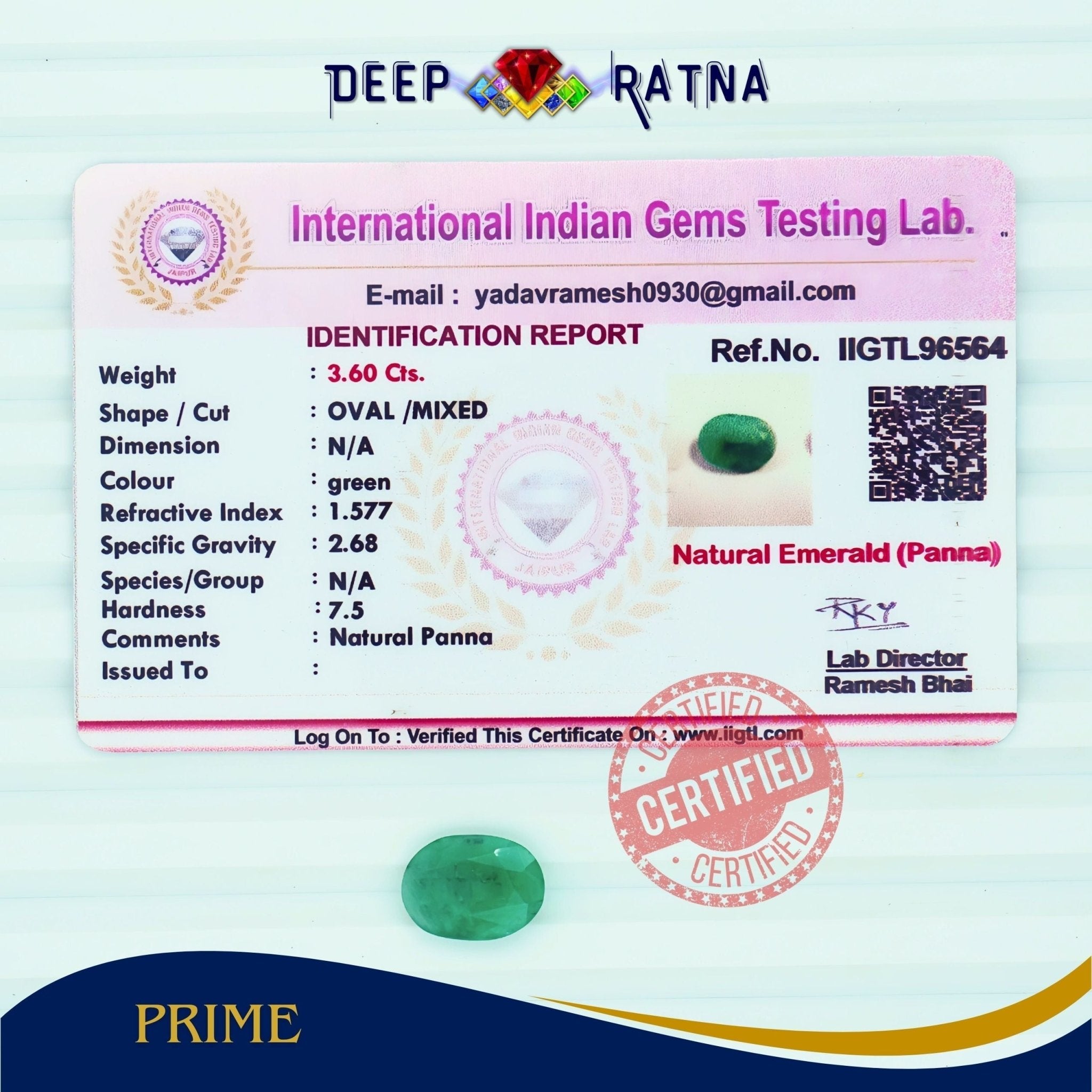 Emerald 3.60 Carat (Brazil) - Deep Ratna