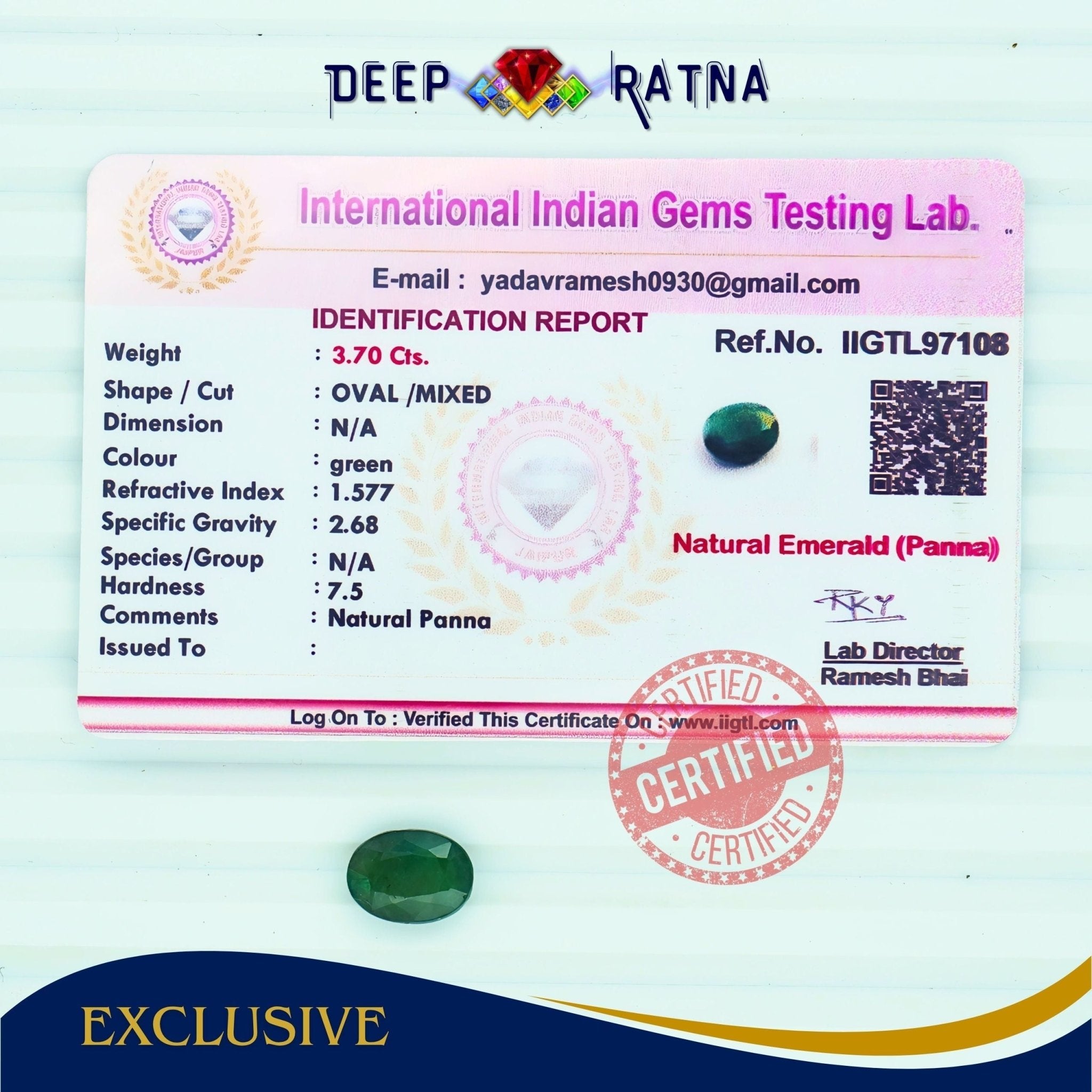 Emerald 3.70 Carat (Zambia) - Deep Ratna