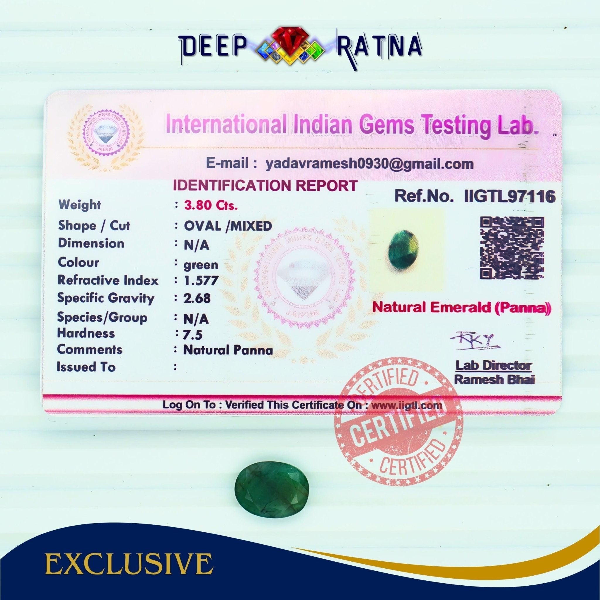 Emerald 3.80 Carat (Zambia) - Deep Ratna