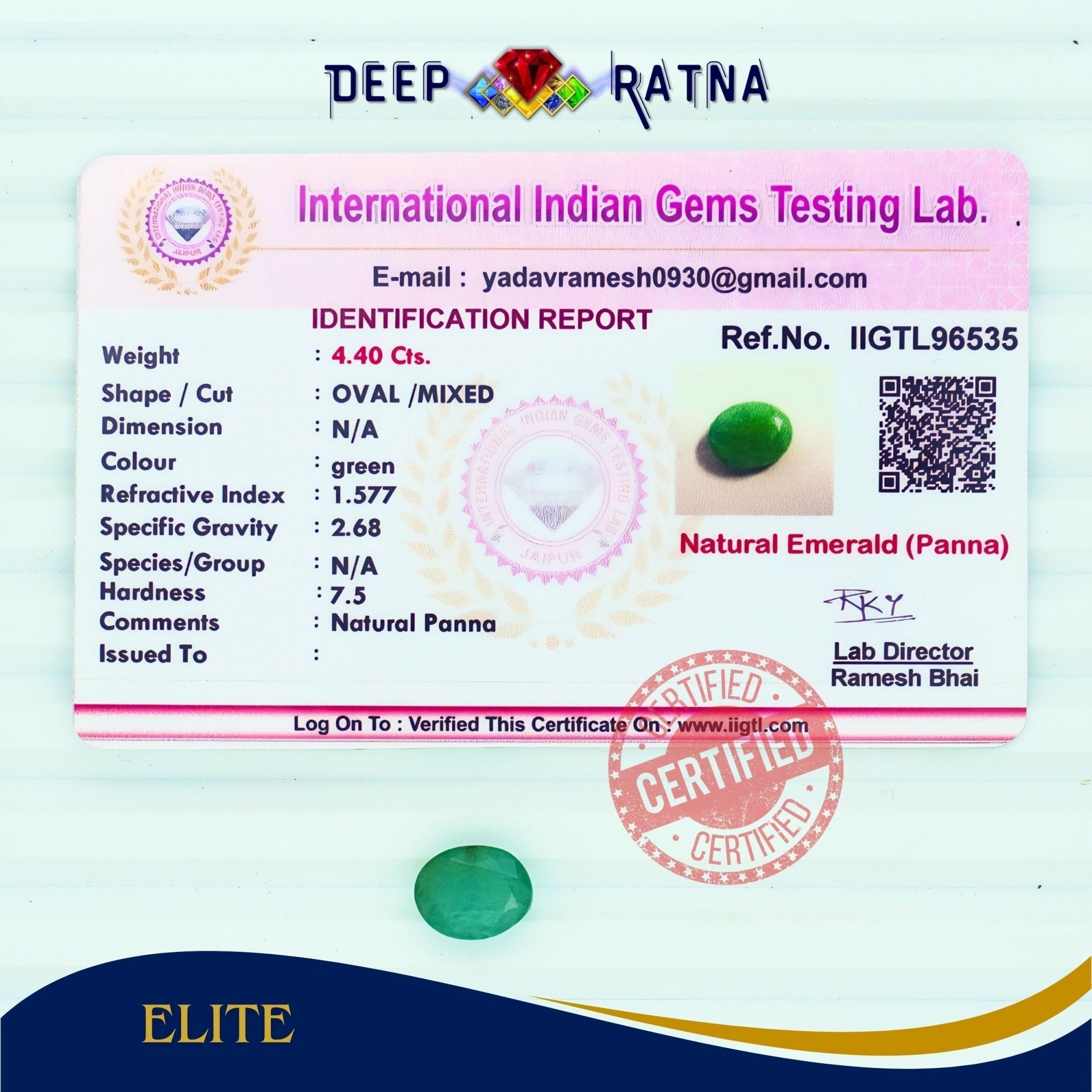 Emerald 4.40 Carat (Zambia) - Deep Ratna