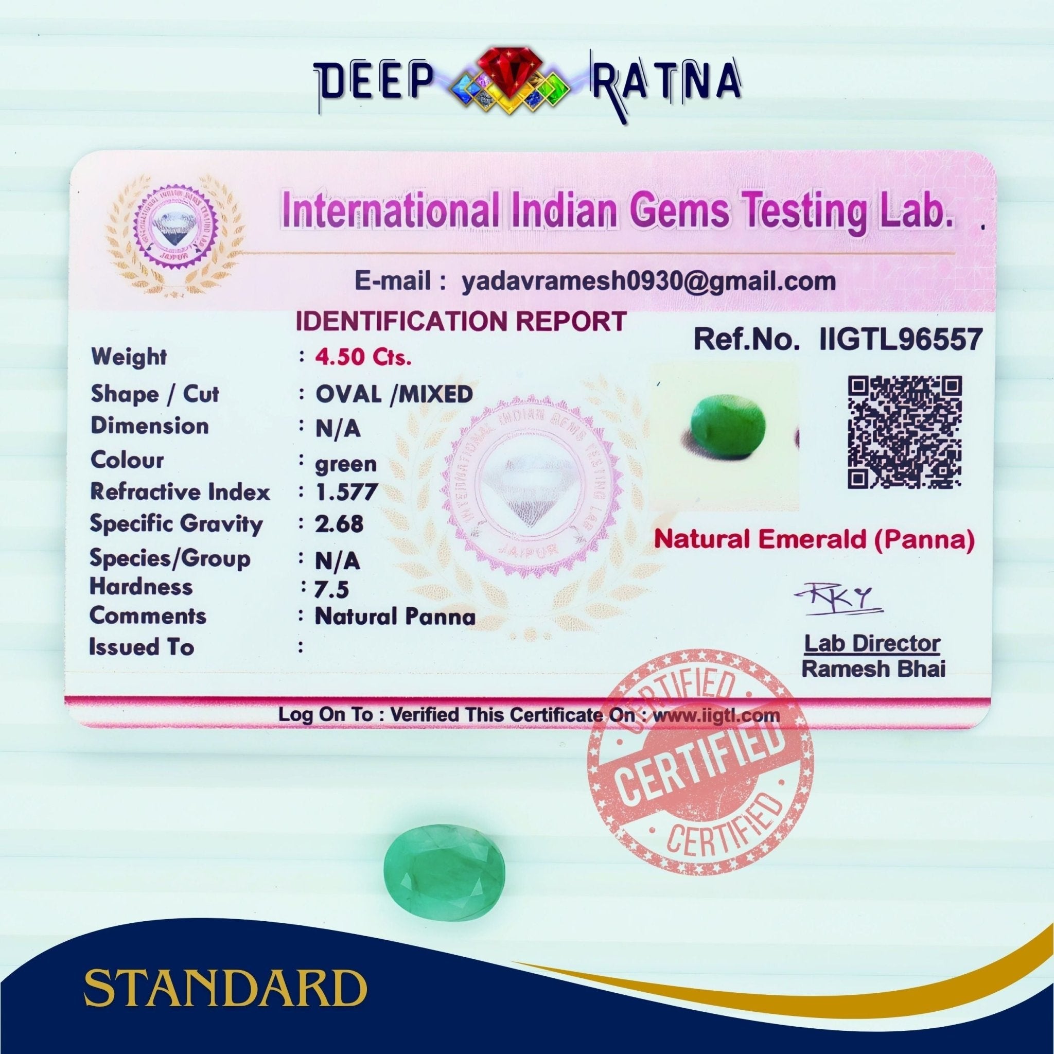 Emerald 4.50 Carat (Brazil) - Deep Ratna