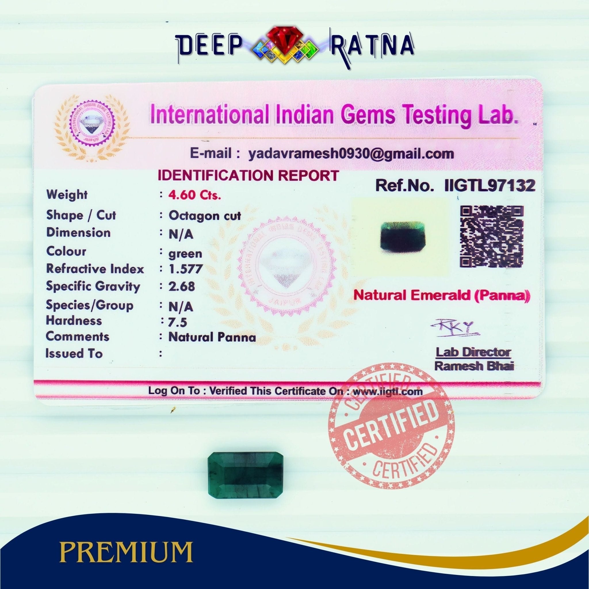 Emerald 4.60 Carat (Brazil) - Deep Ratna