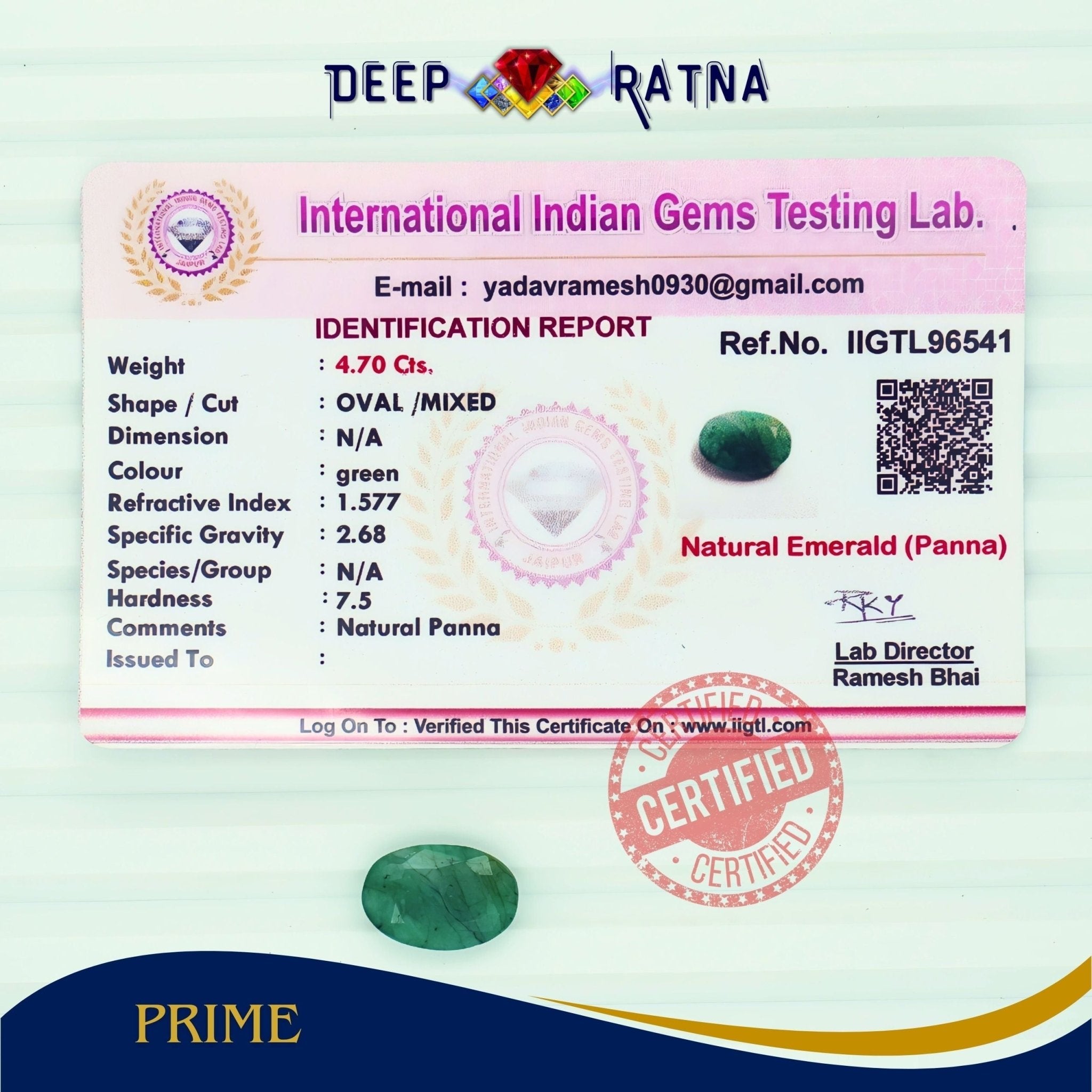 Emerald 4.70 Carat (Brazil) - Deep Ratna