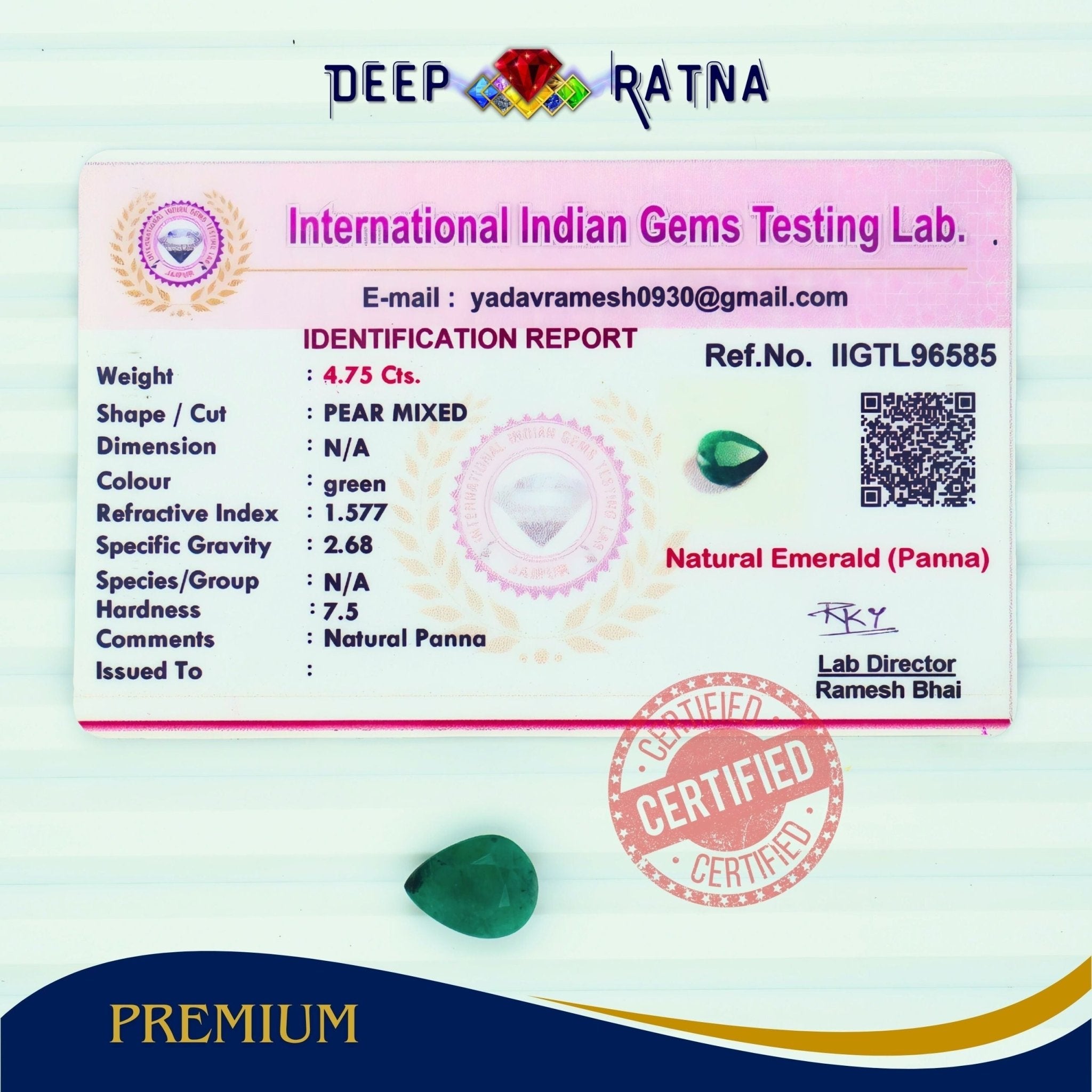 Emerald 4.75 Carat (Brazil) - Deep Ratna