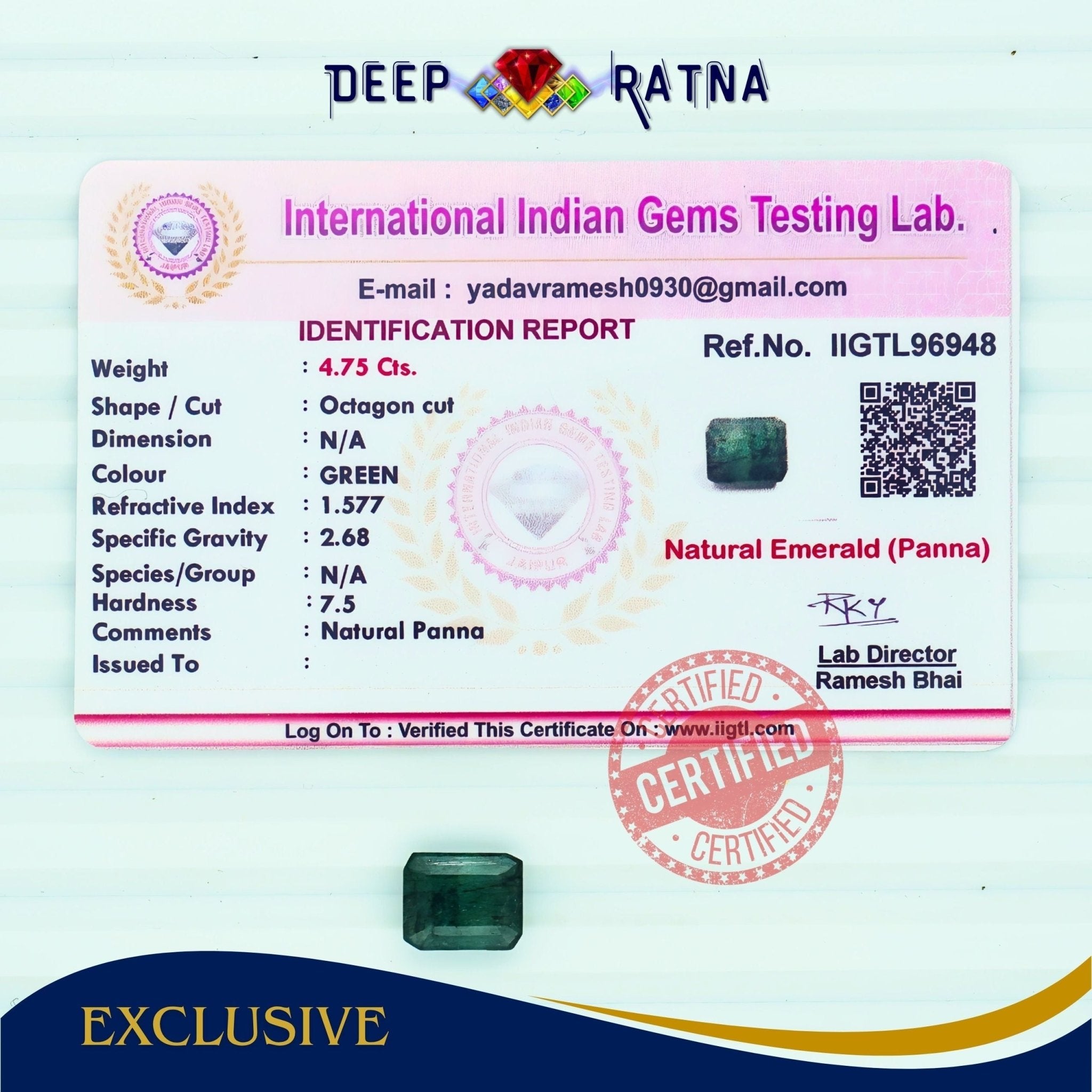 Emerald 4.75 Carat (Zambia) - Deep Ratna