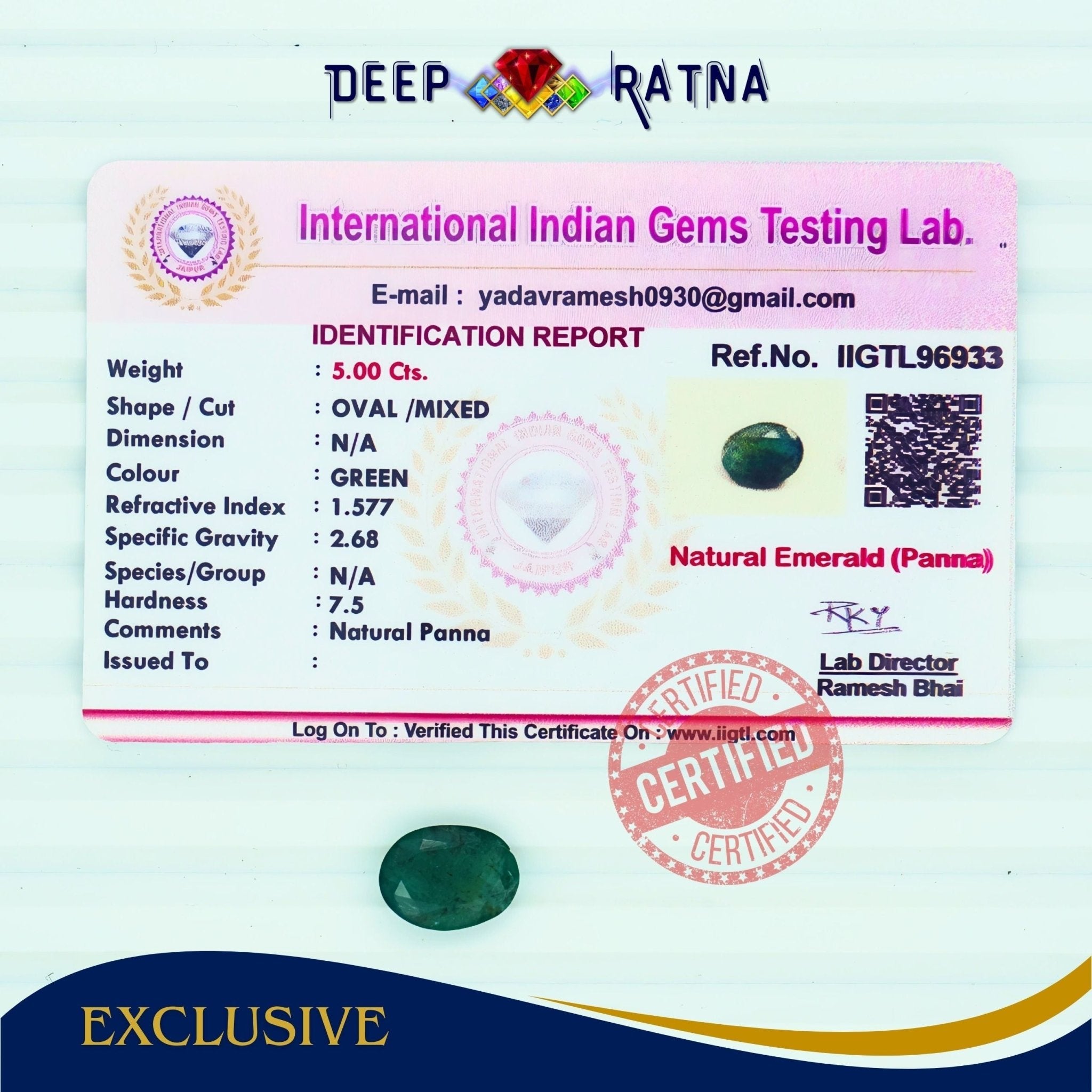 Emerald 5 Carat (Zambia) - Deep Ratna