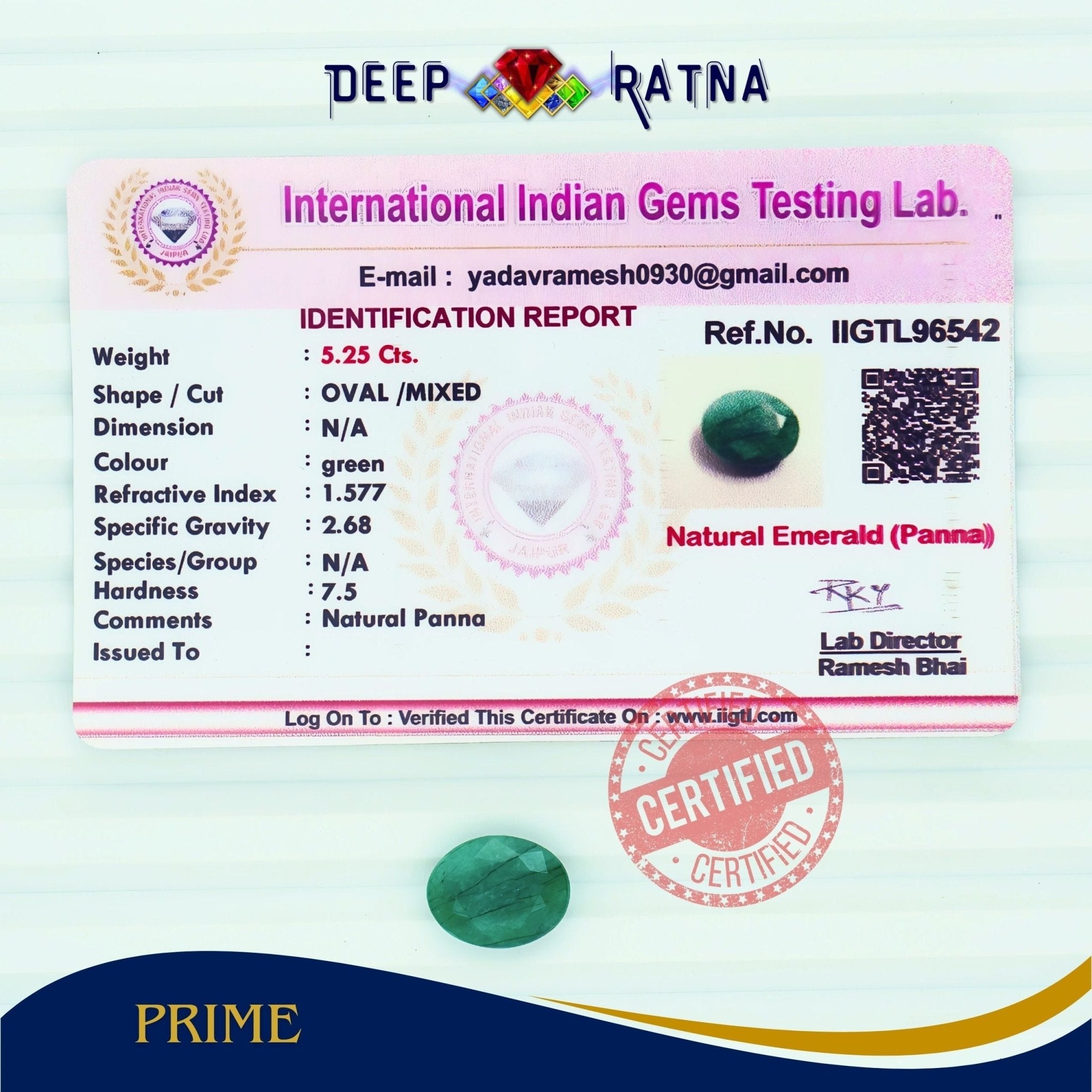 Emerald 5.25 Carat (Brazil) - Deep Ratna