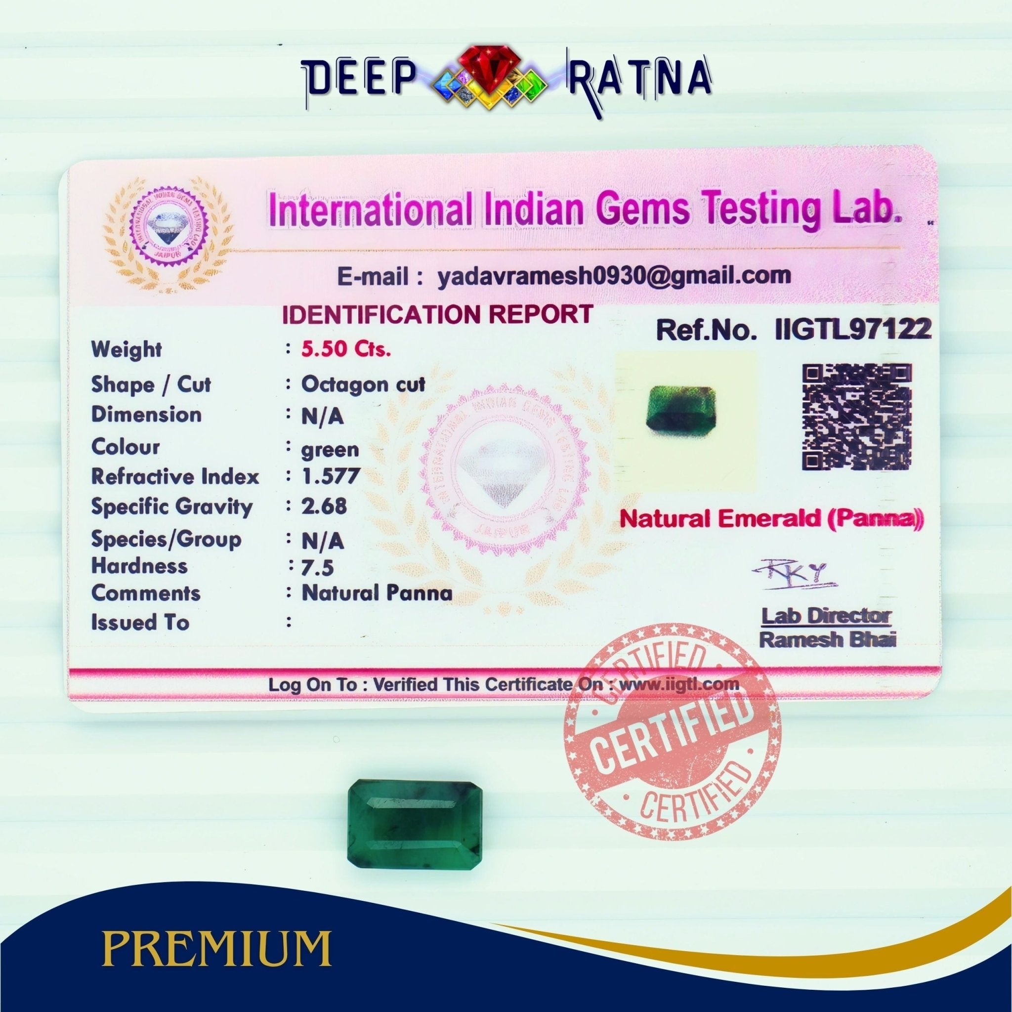 Emerald 5.50 Carat (Brazil) - Deep Ratna